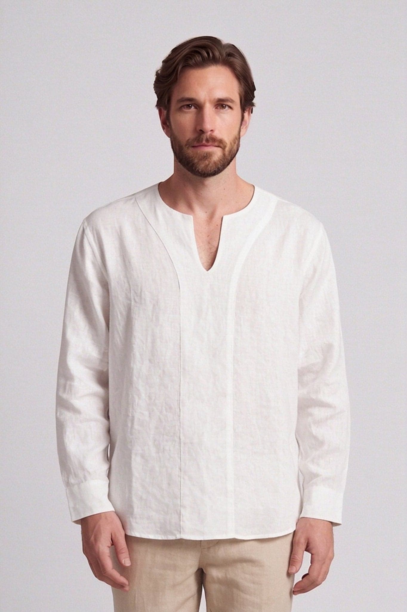 Camisa en lino cuello hindu para hombre Jon Sonen 010223063