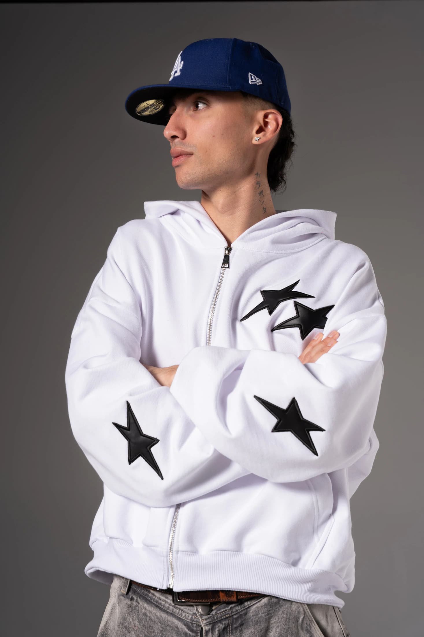 Double Zip Hoodie Boxy fit estrellas negras