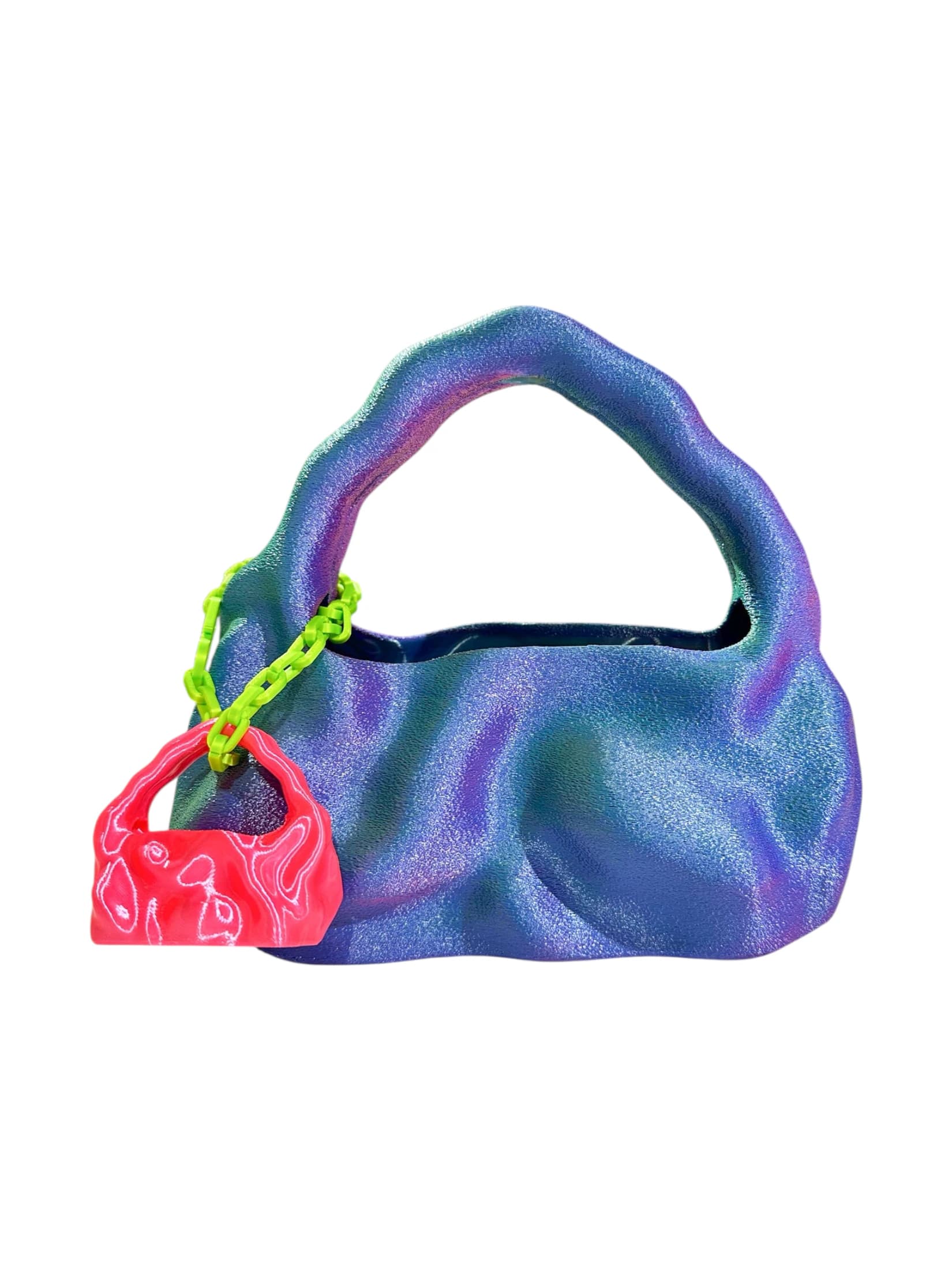bolso grande cosmic water fuzzy azul verde rosado - imagen 3