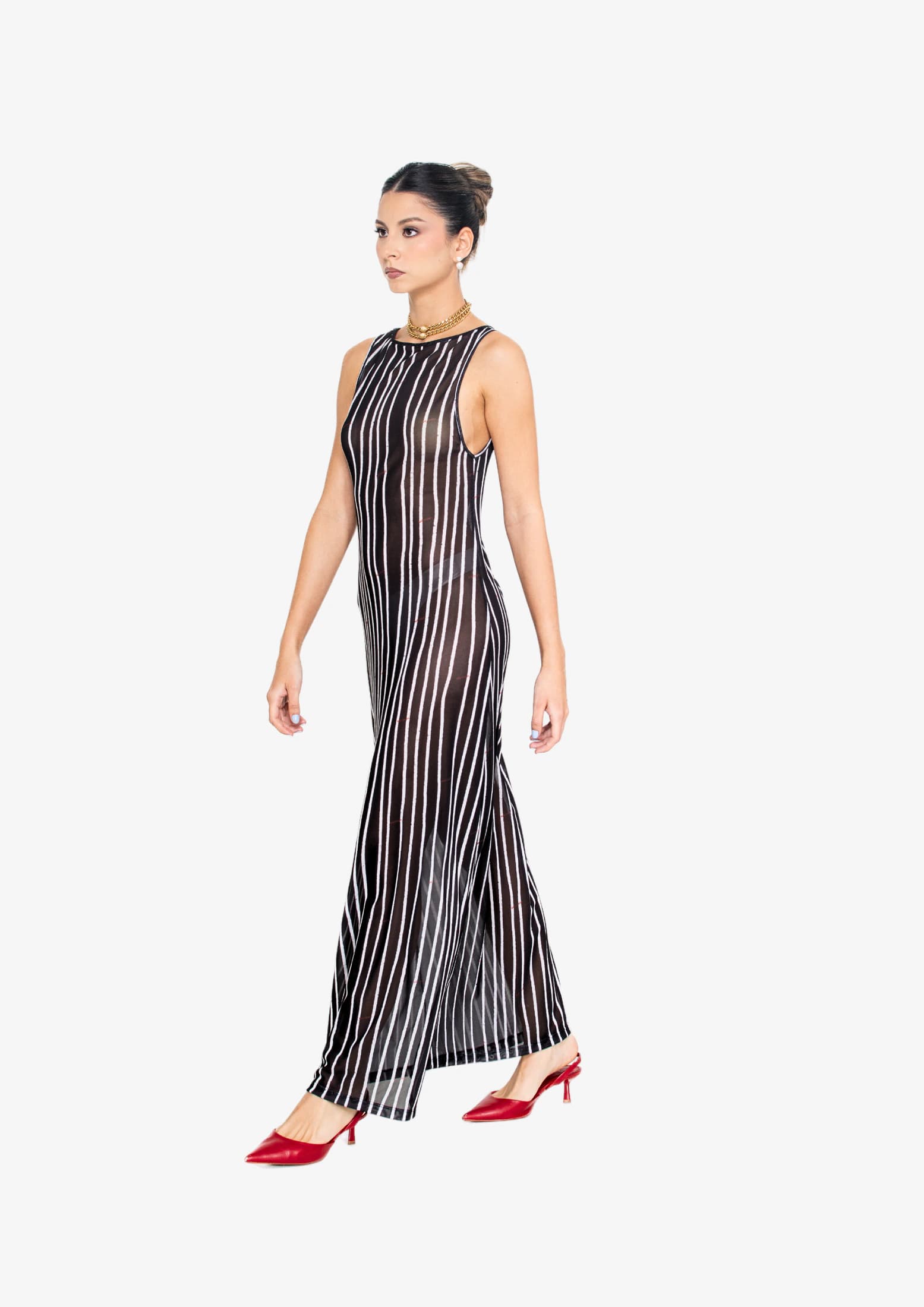 Black Stripes Mesh Tank Dress - imagen 1