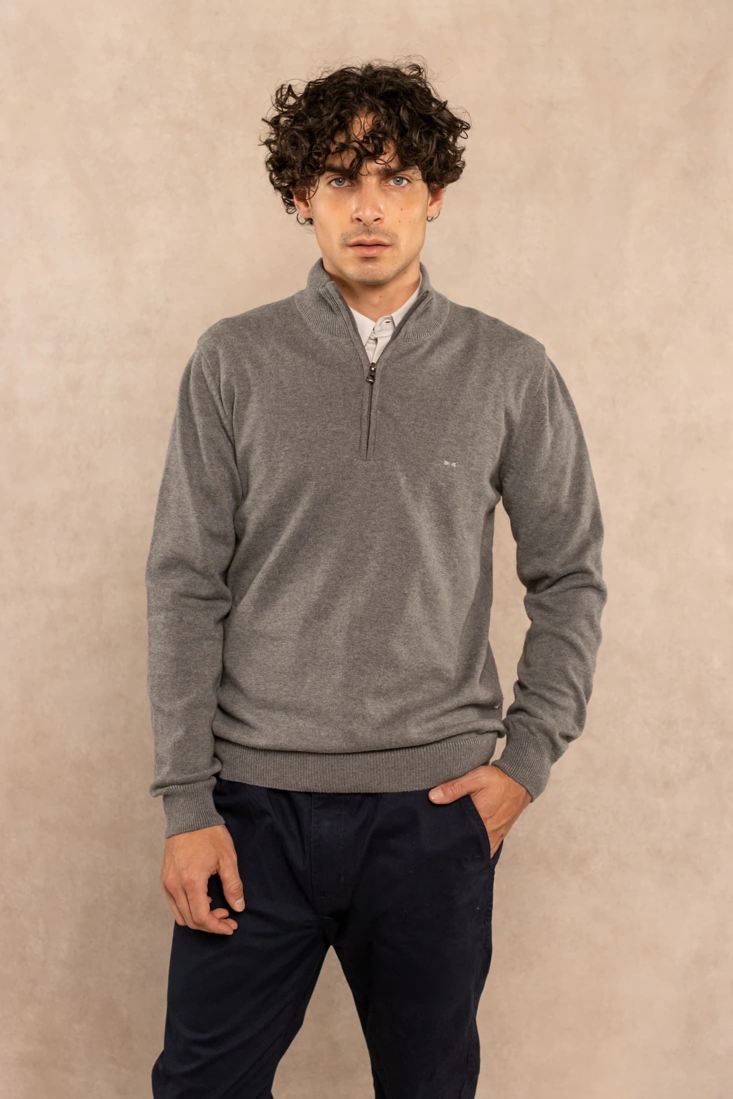Halfzip Algodon Peinado Antiarrugas Gris Medio - imagen 1