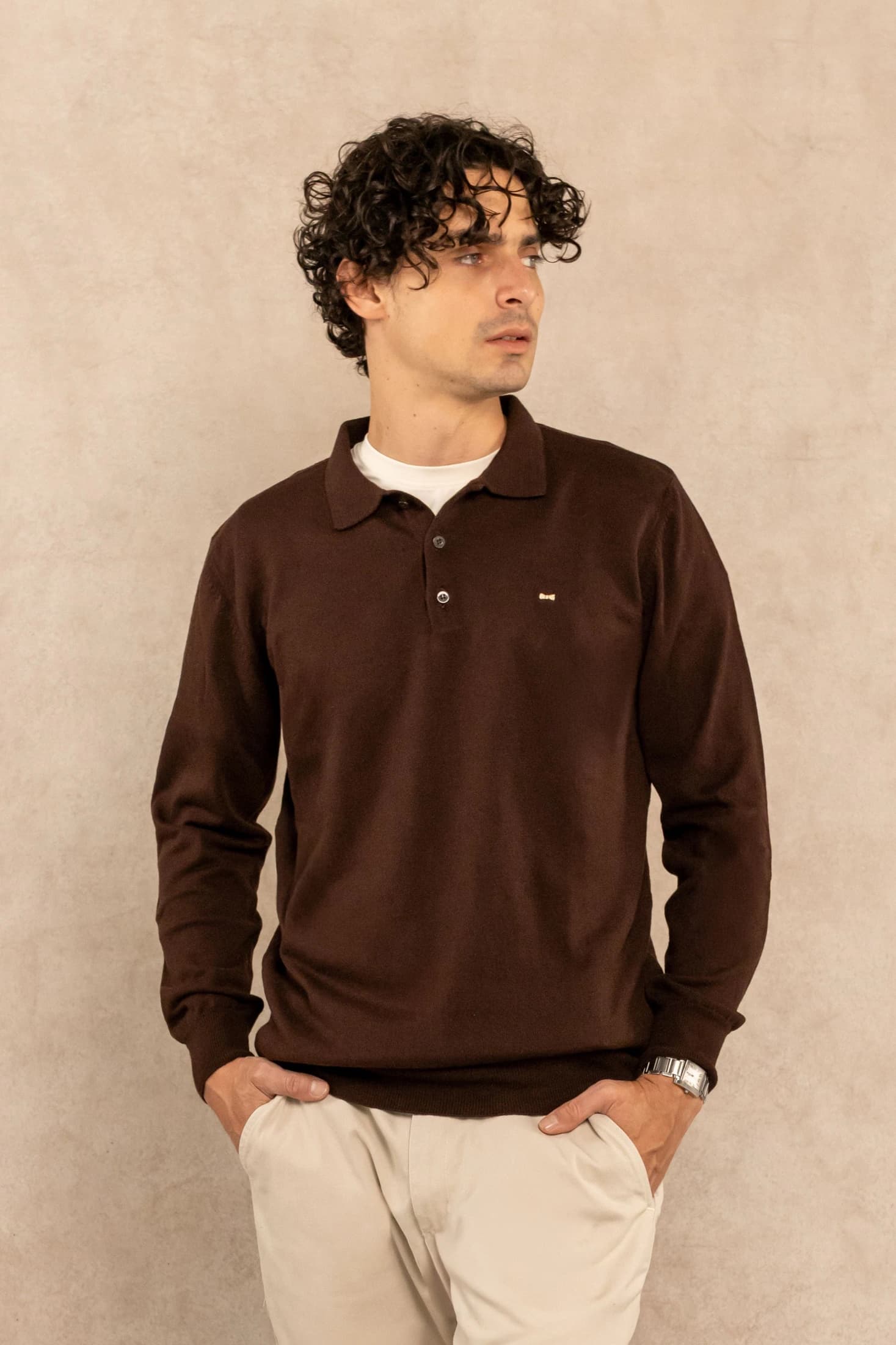 Polo Tejido Manga Larga Espresso