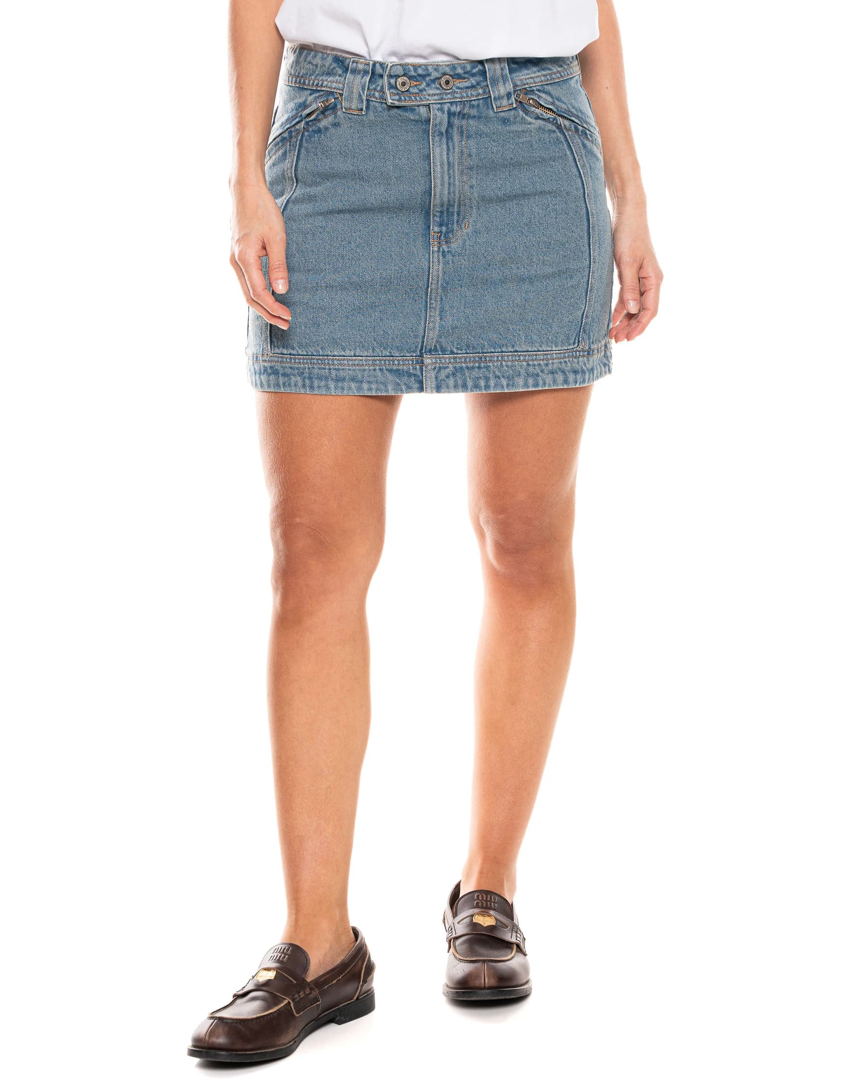 Falda Corta Denim Indigo Con Cremalleras — Color Blue