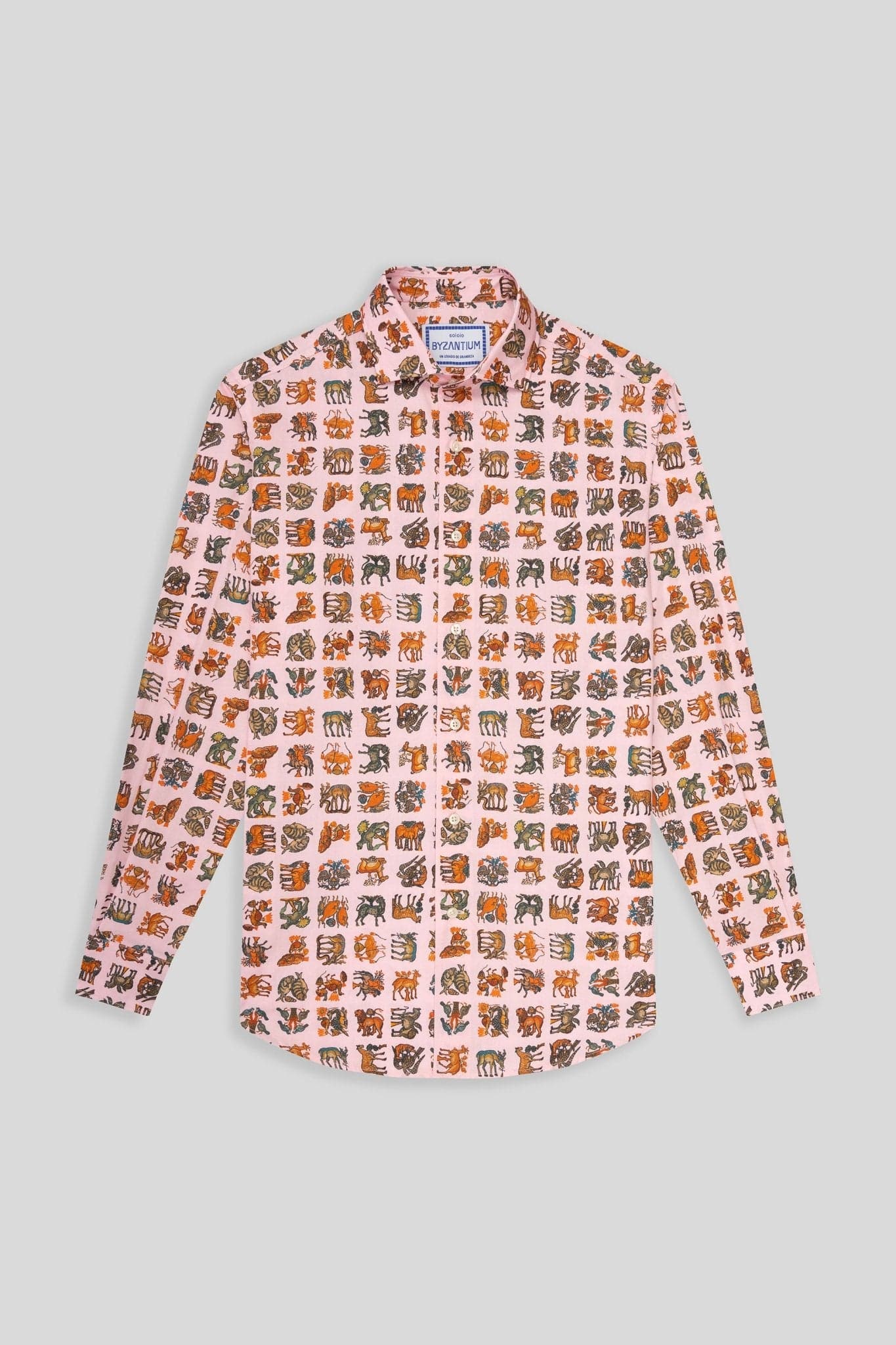 Men's cotton shirt green pink byzantium - imagen 1