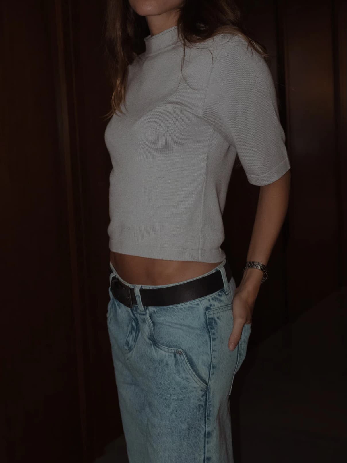 TALL COLLAR KNIT T-SHIRT - LIGHT GRAY - imagen 6