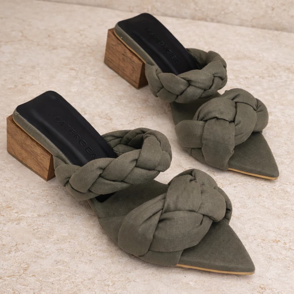 Green Tavara Braided Sandalas
