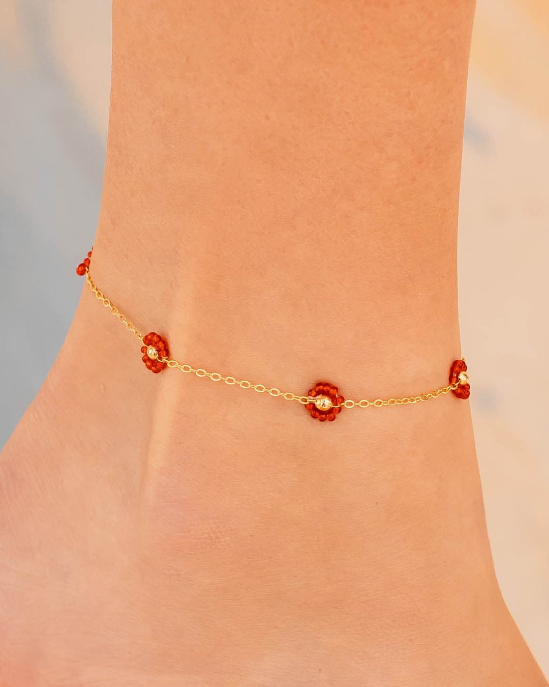 Tobillera Flores Rojas + Aretes - imagen 1