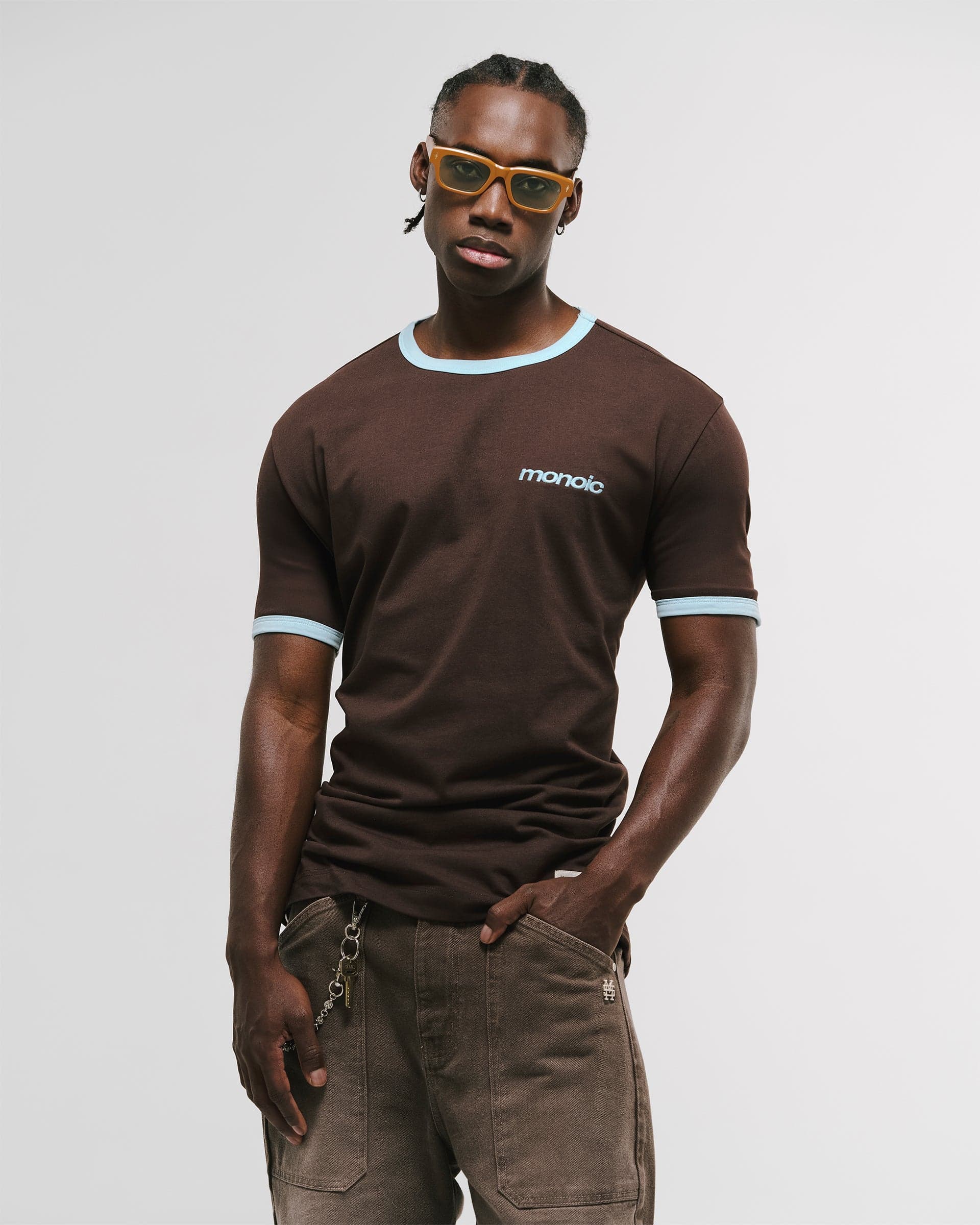 Camiseta Ringer Tee – Café y Azul - imagen 2