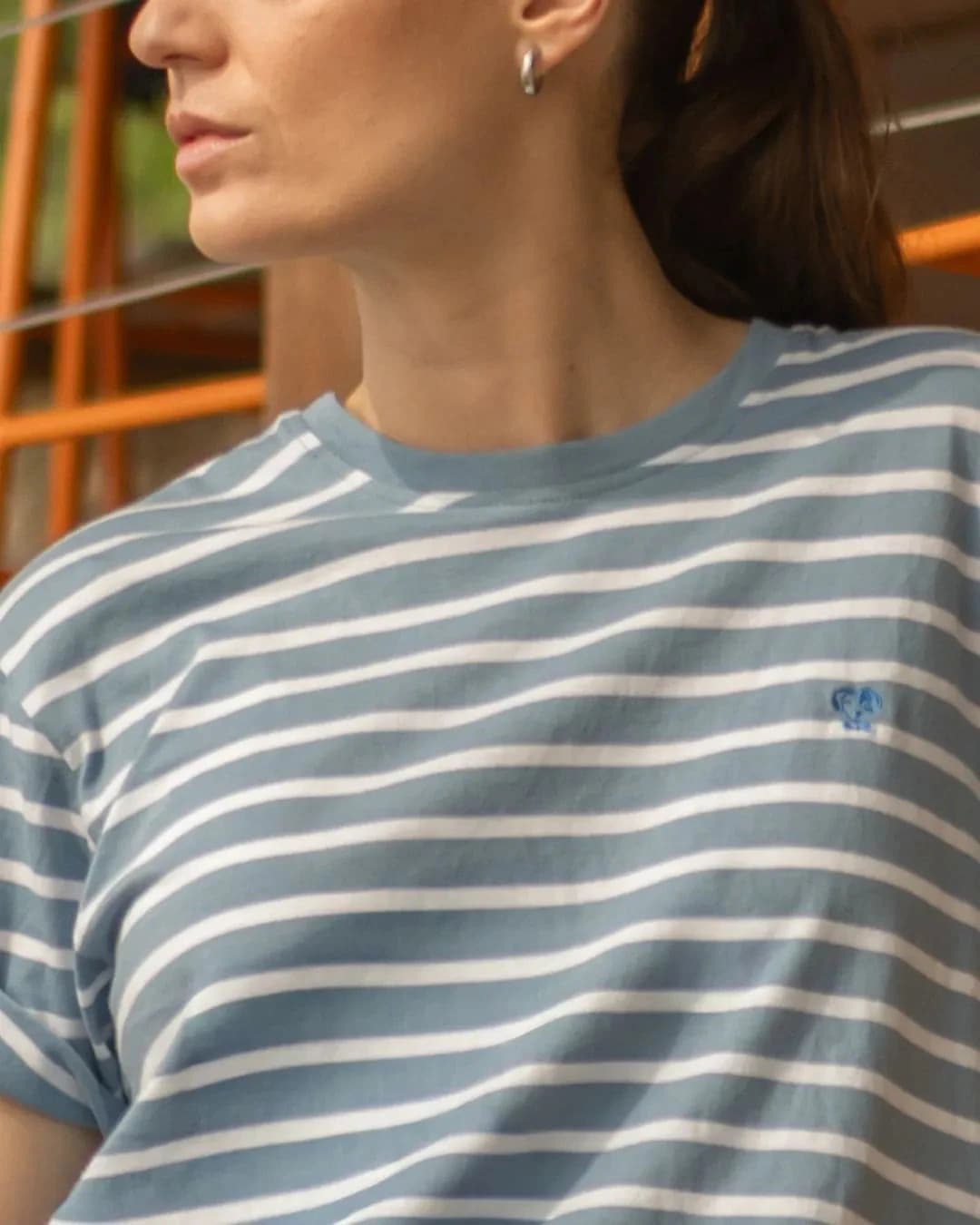 Camiseta Antimanchas de Mujer Rayas Azul Stone - Relaxed Fit - imagen 2