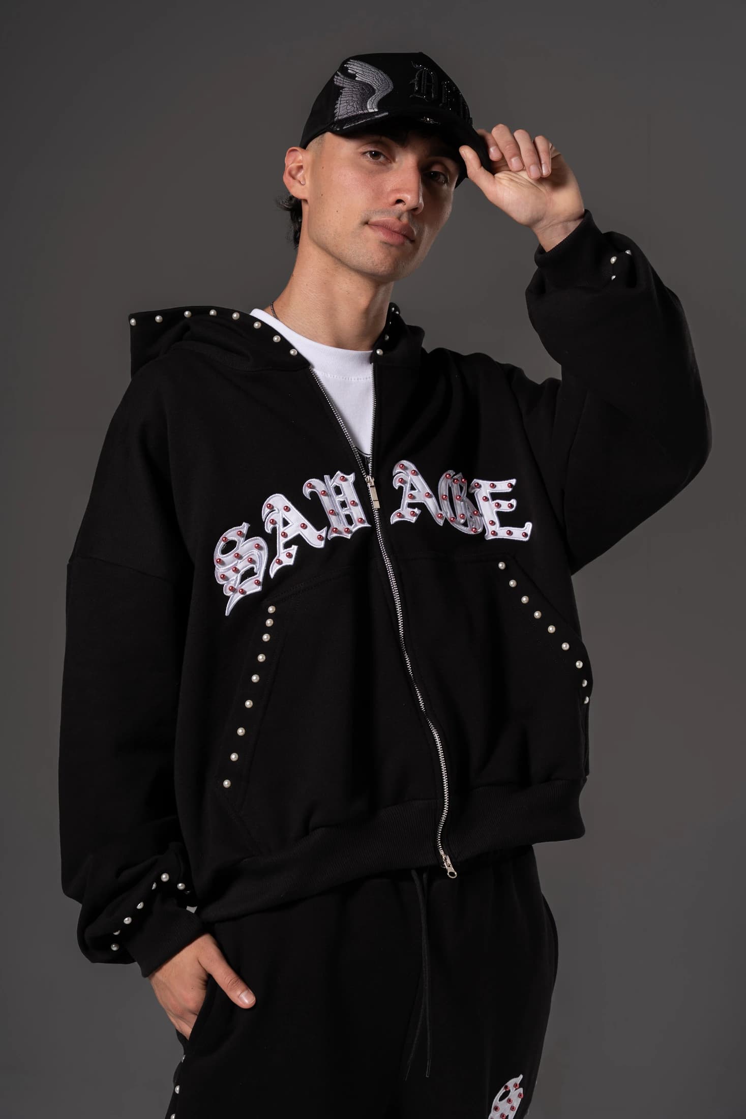 Double Zip Hoodie Boxy fit Perlas Rojas 14651 - imagen 6