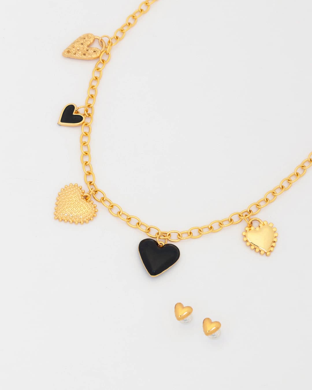 Collar Multicharms Corazones + Aretes - imagen 2