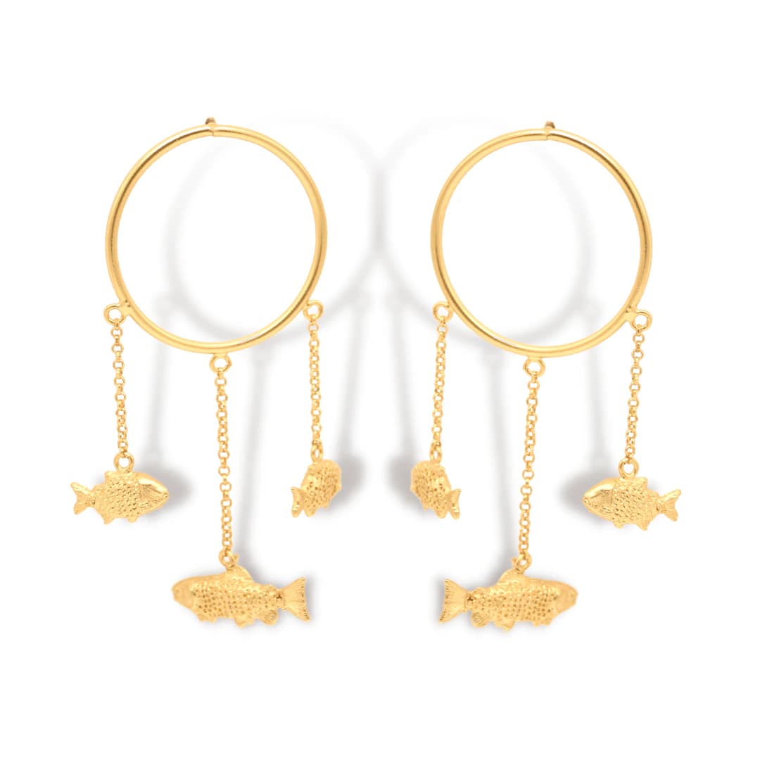 Aretes con aro y tres peces - imagen 1