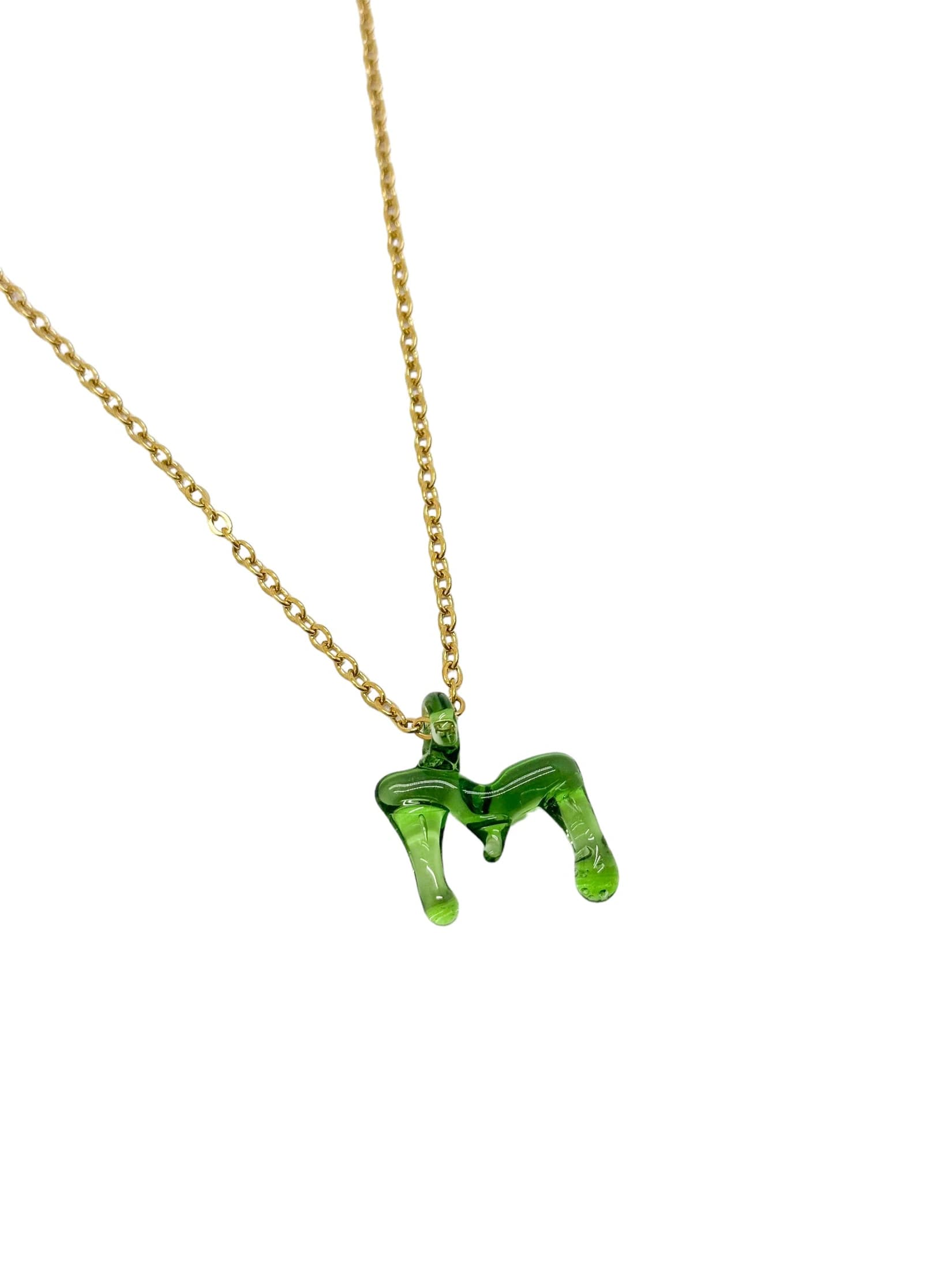 green glass necklace 1 letter - imagen 18