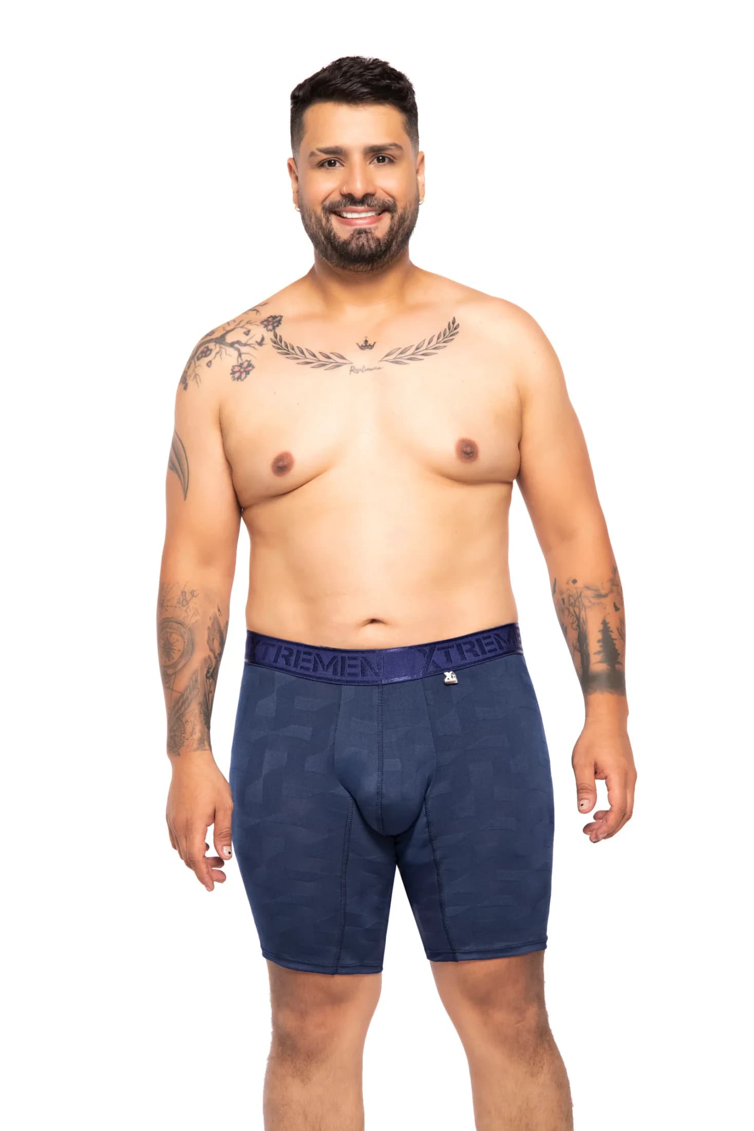 BOXER CLASICO EXTRAGRANDE MICROFIBRA JACQUARD BLOQUES AZUL OSC - imagen 3