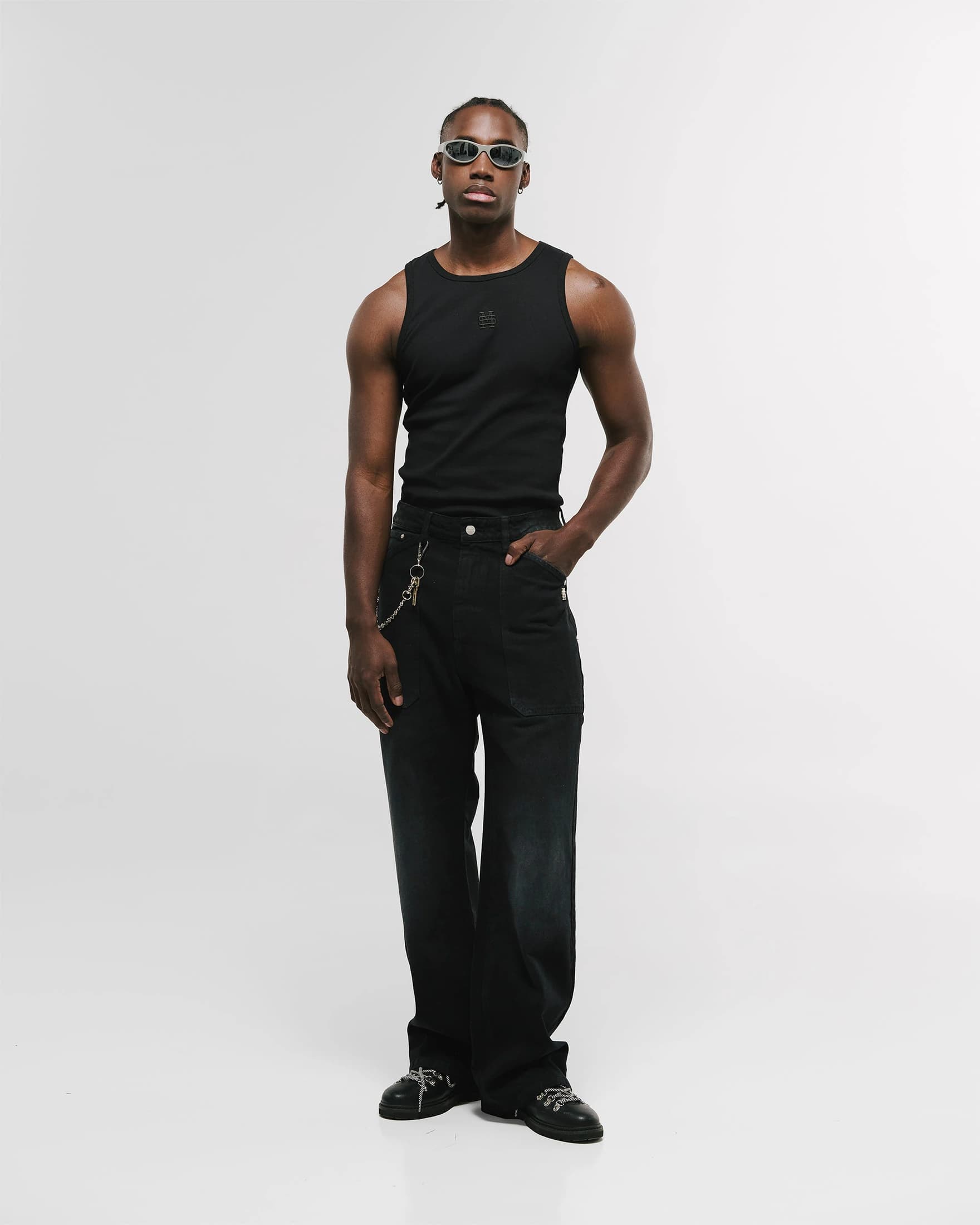 Pocket Straight Pants – Negro Desgastado - imagen 7