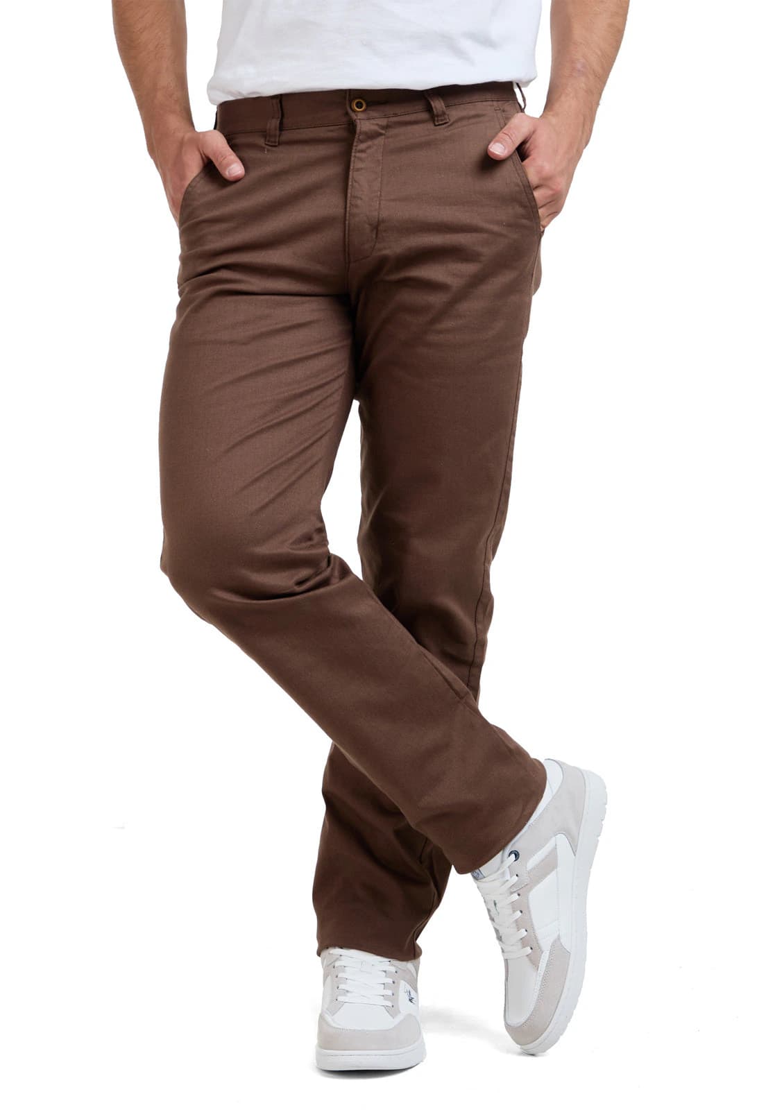 Pantalon dril cafe con spandex