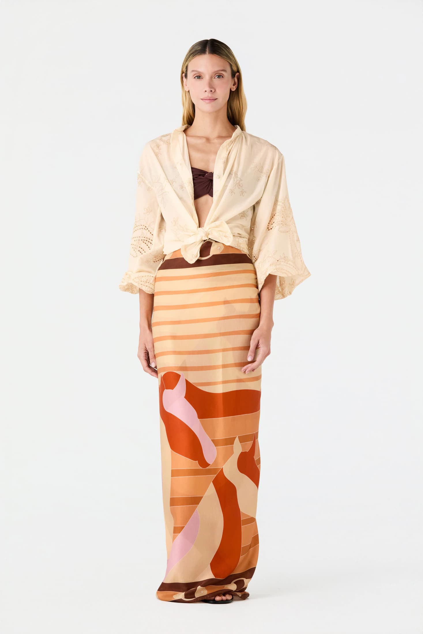 De La Falaise Cotton Silk Sarong / Orange Horses - imagen 1