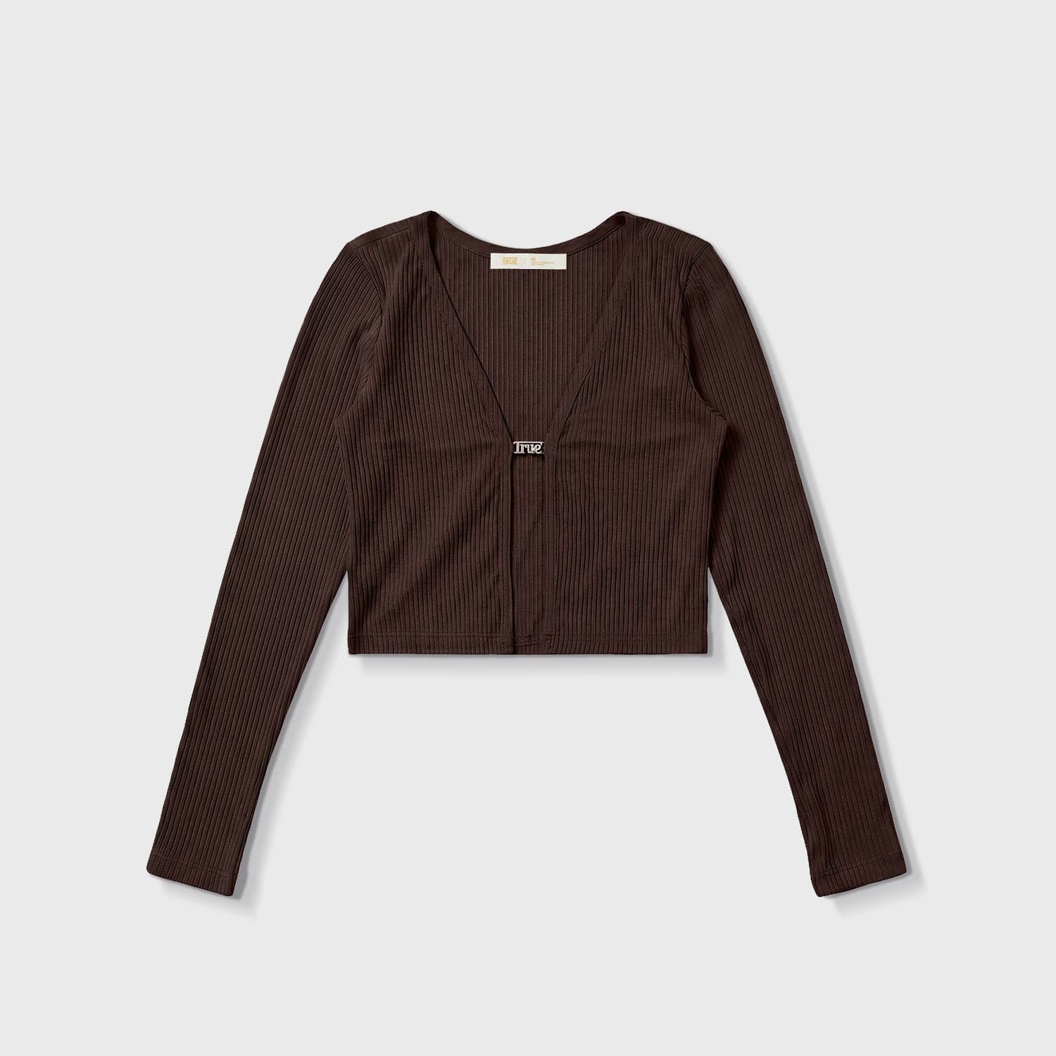 Rib Cropped Cardigan - Brown