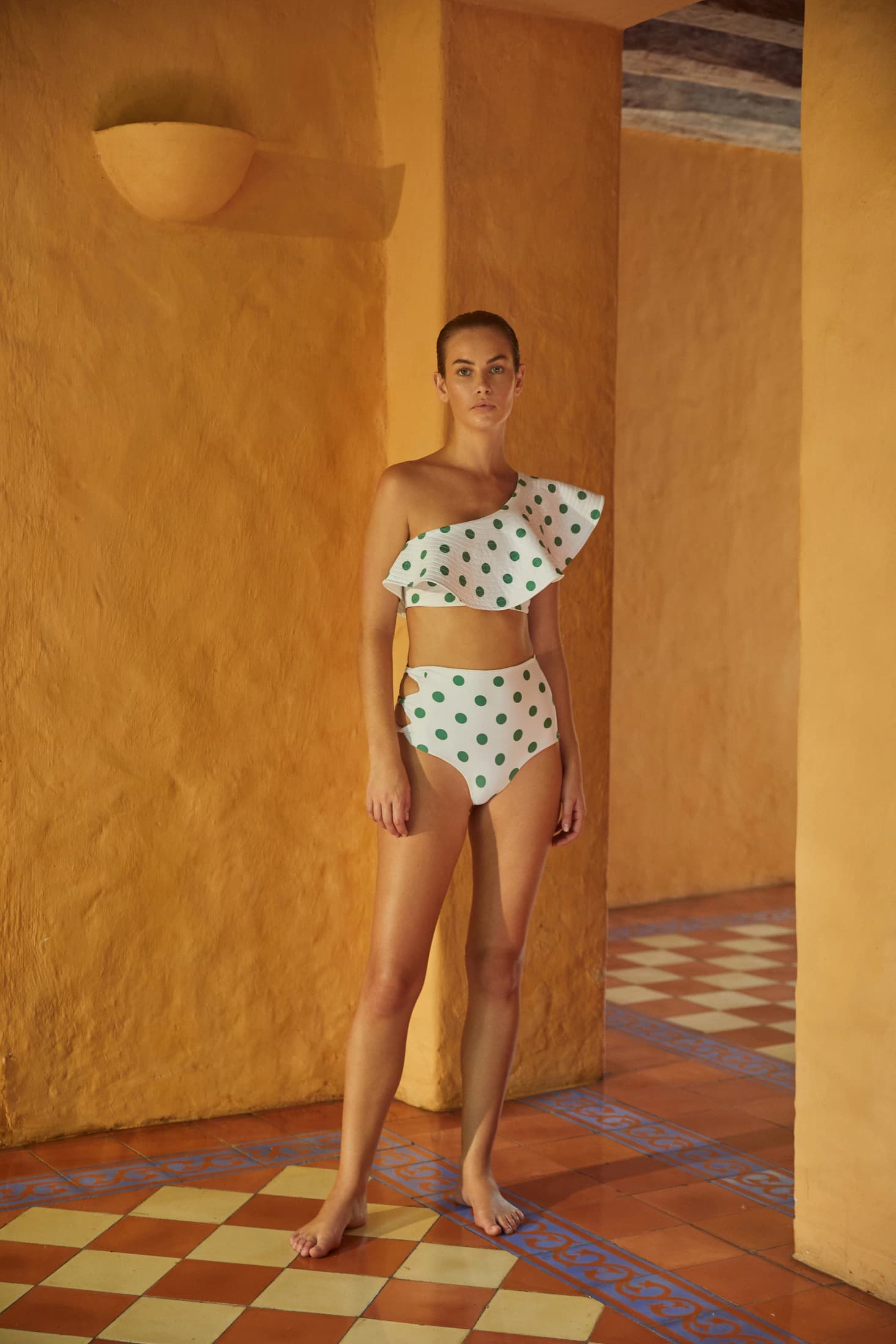 Sunset Waves Top / Green Polka - Ivory - imagen 2