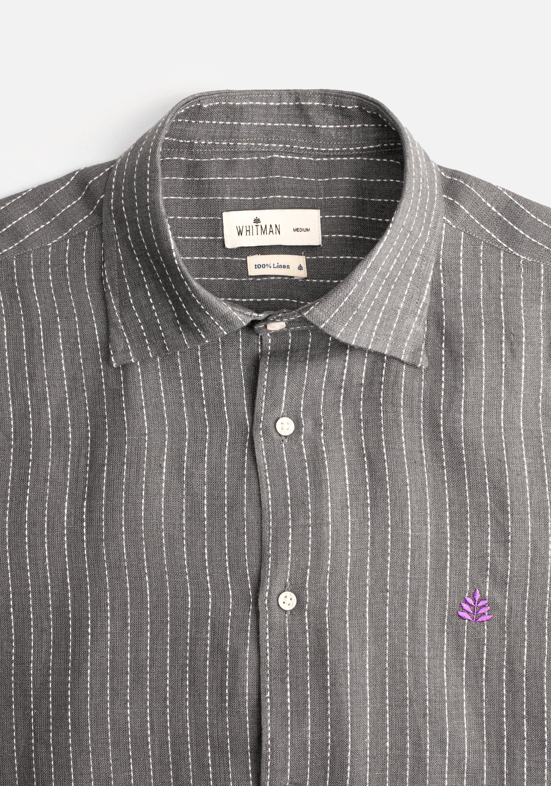 Camisa H CI Lino Varelli L-Mor Gris Rayas Blancas - imagen 3