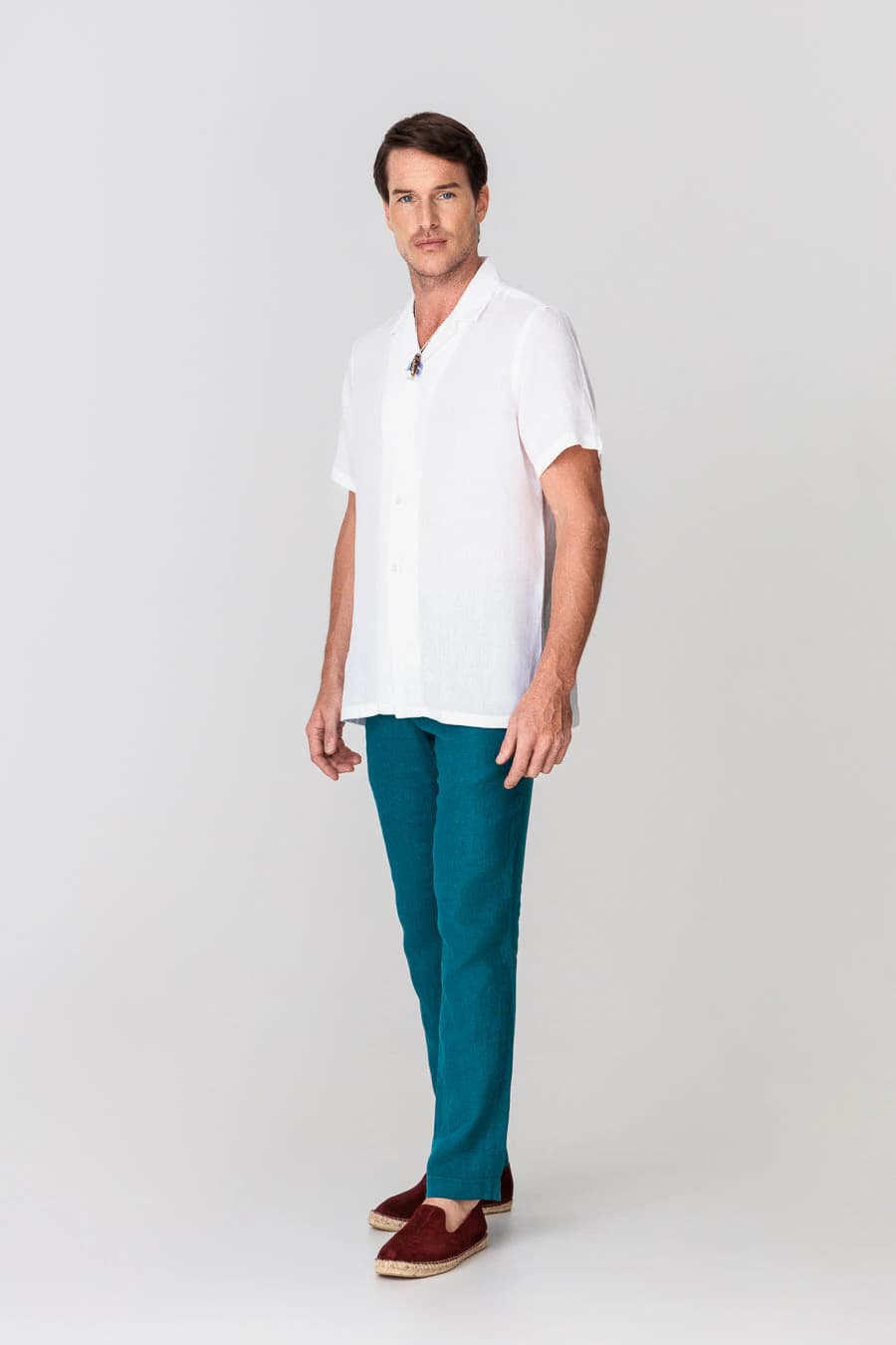 Men's linen shirt bowling white - imagen 1