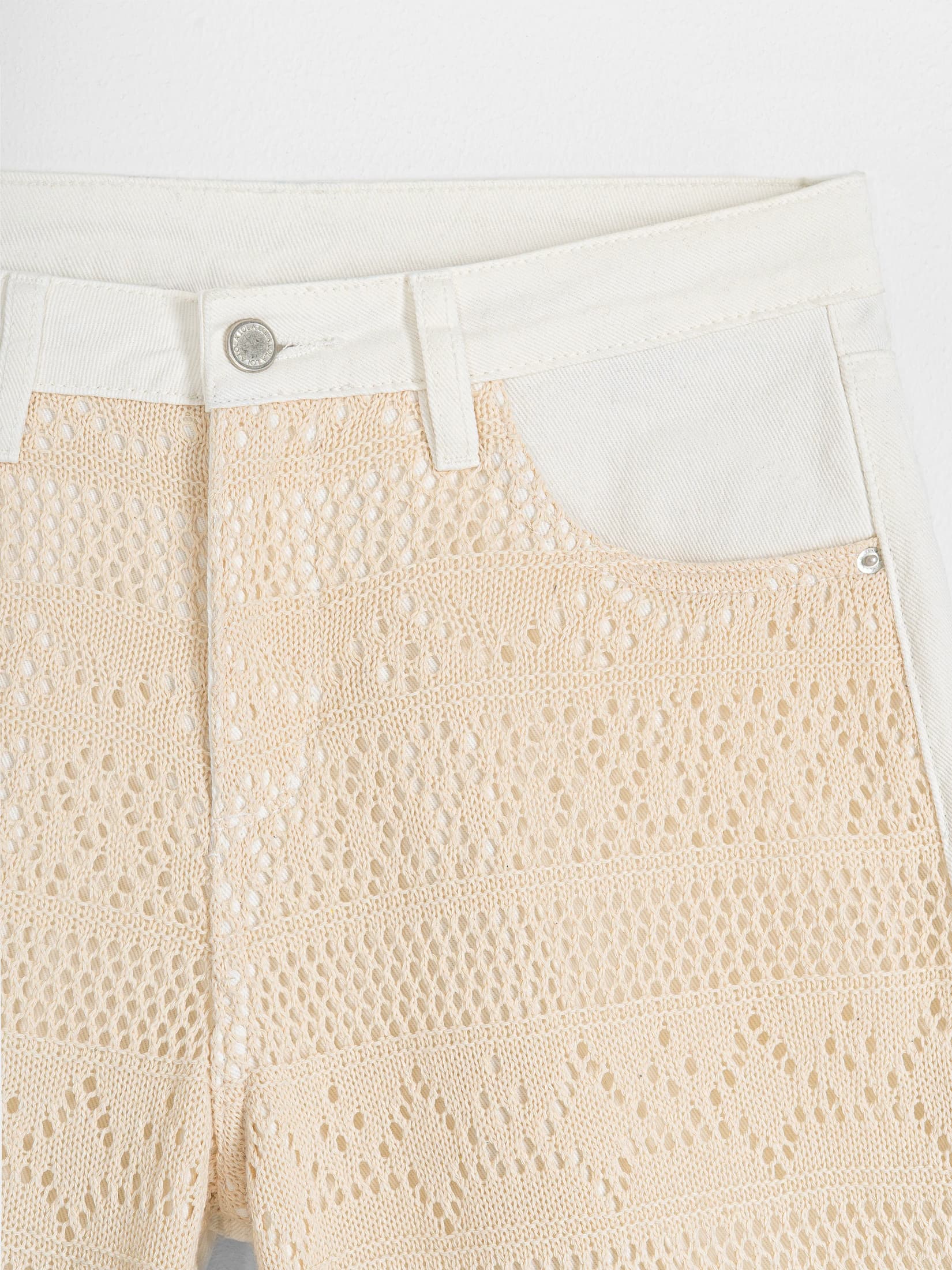 Ref: 0620686 Pantalón wide leg, rígido, tiro alto, con diseño delantero en crochet, tono natural. - imagen 6