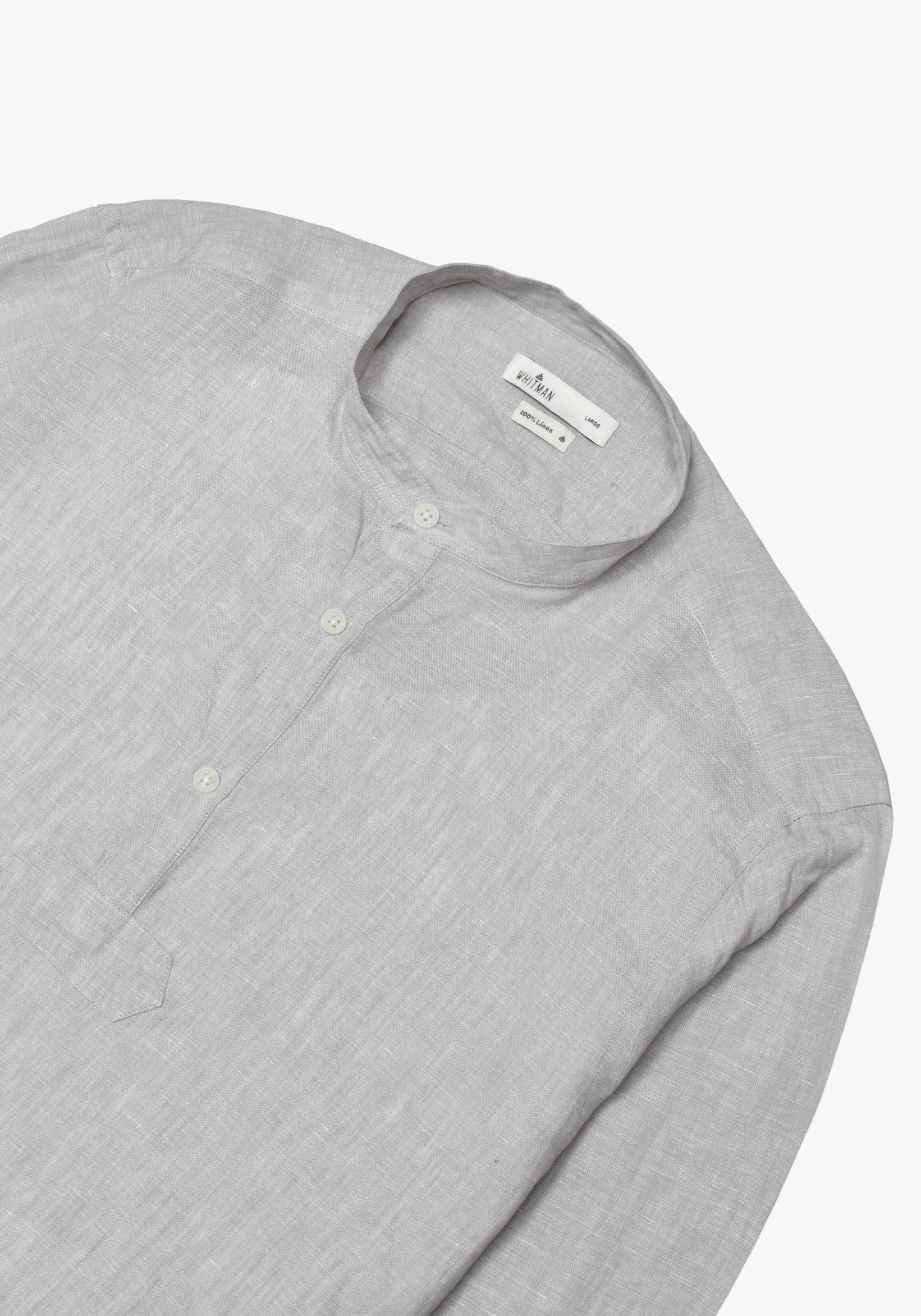 Camisa Lino Cuello Nerú Tres Botones Gris Claro - imagen 2
