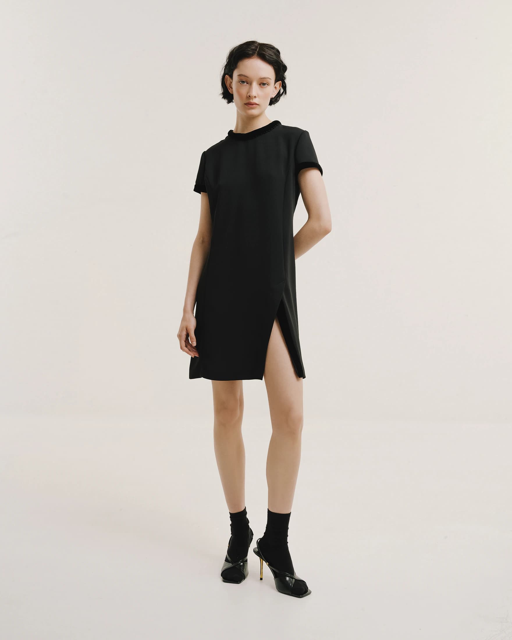 Velvet-Trimmed Little Black Dress