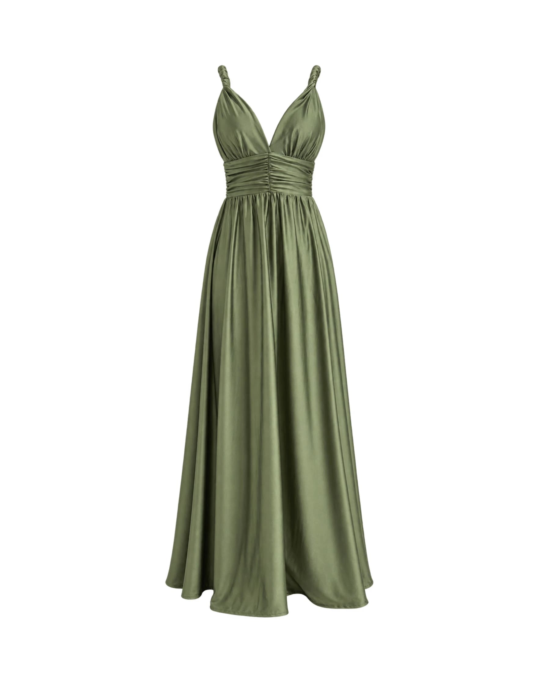 Vestido Largo Escote en V con Cintura Drapeada - imagen 4
