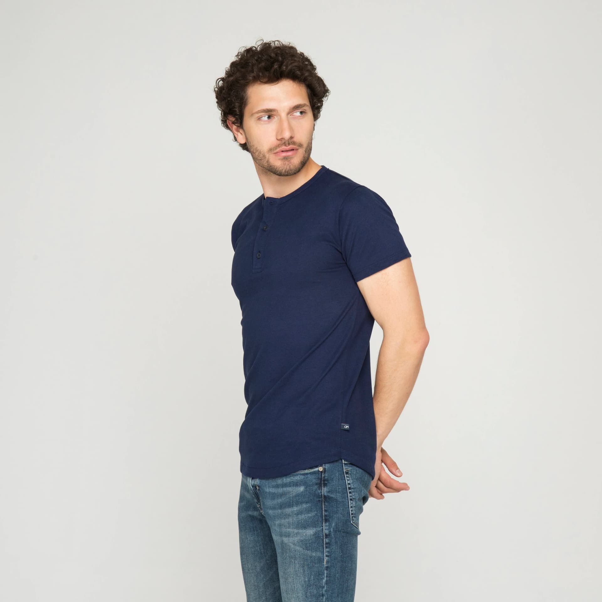 Camiseta Henley Algodón Azul Oscuro - imagen 2