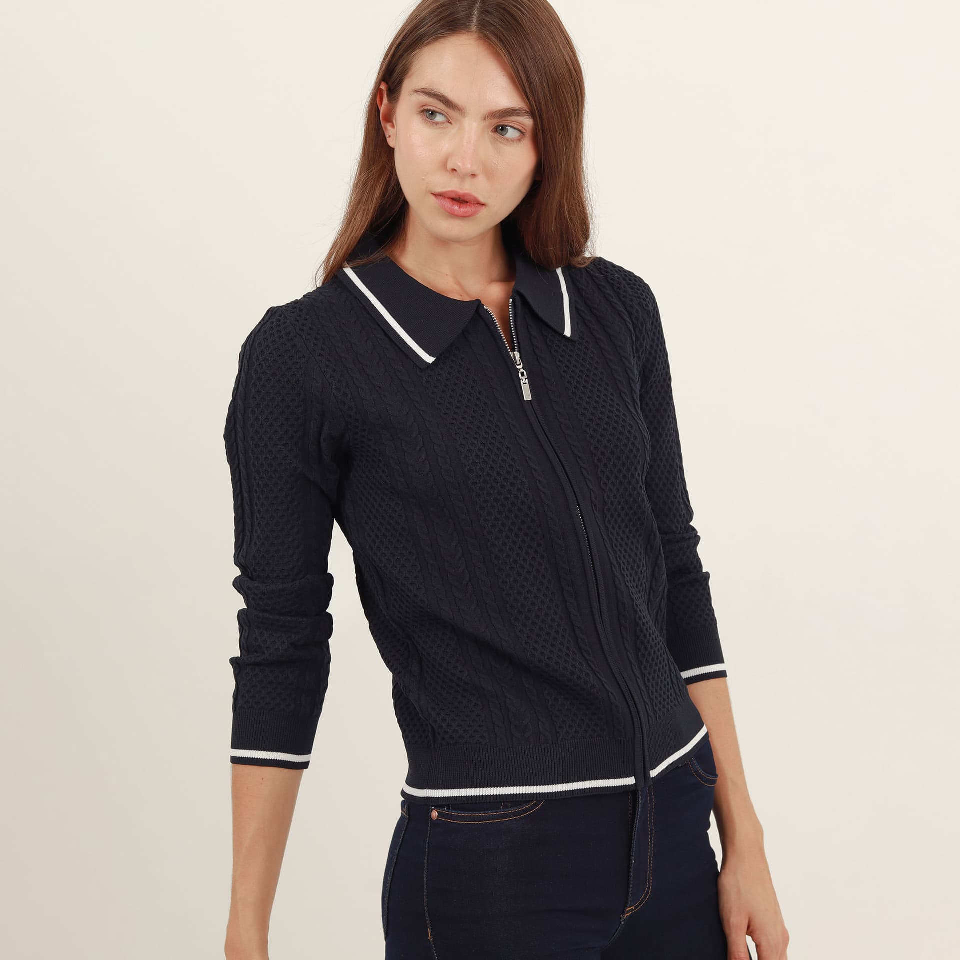 Sweater cardigan deportivo cuello solapa manga larga - imagen 6