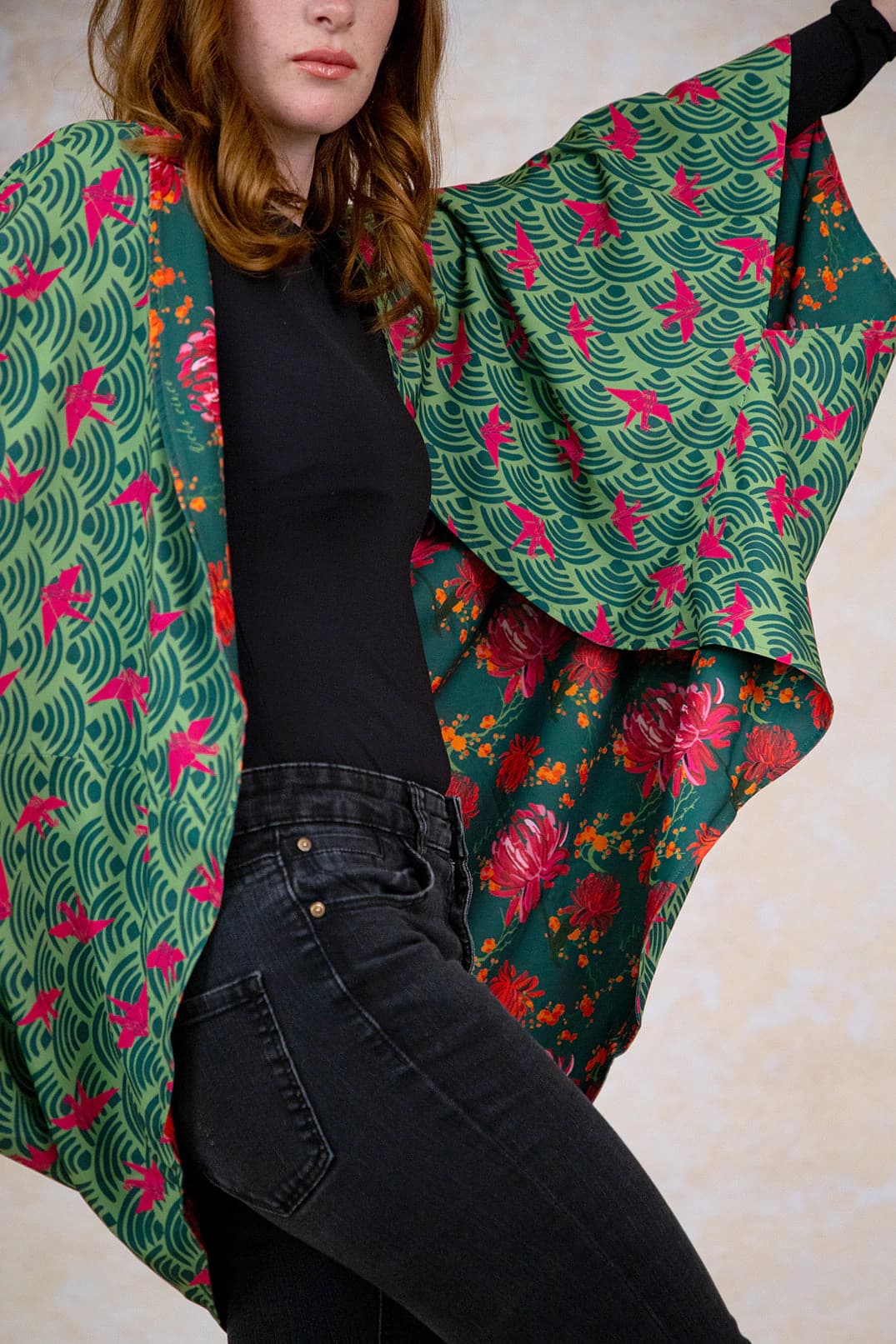 Kimono Nagoya Peonias Verde - imagen 5