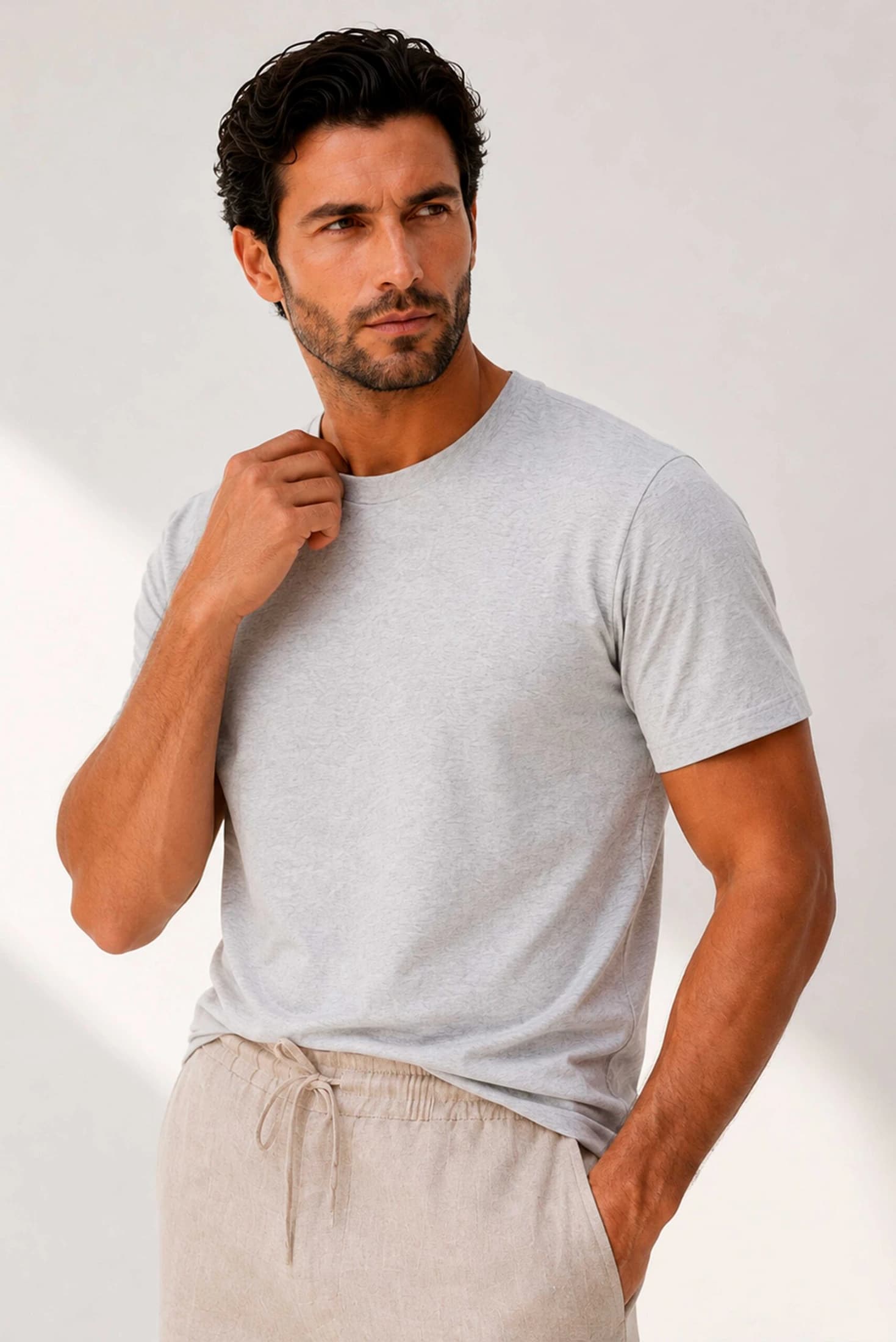 Camiseta 100% Algodón Pima Gris Jaspeado