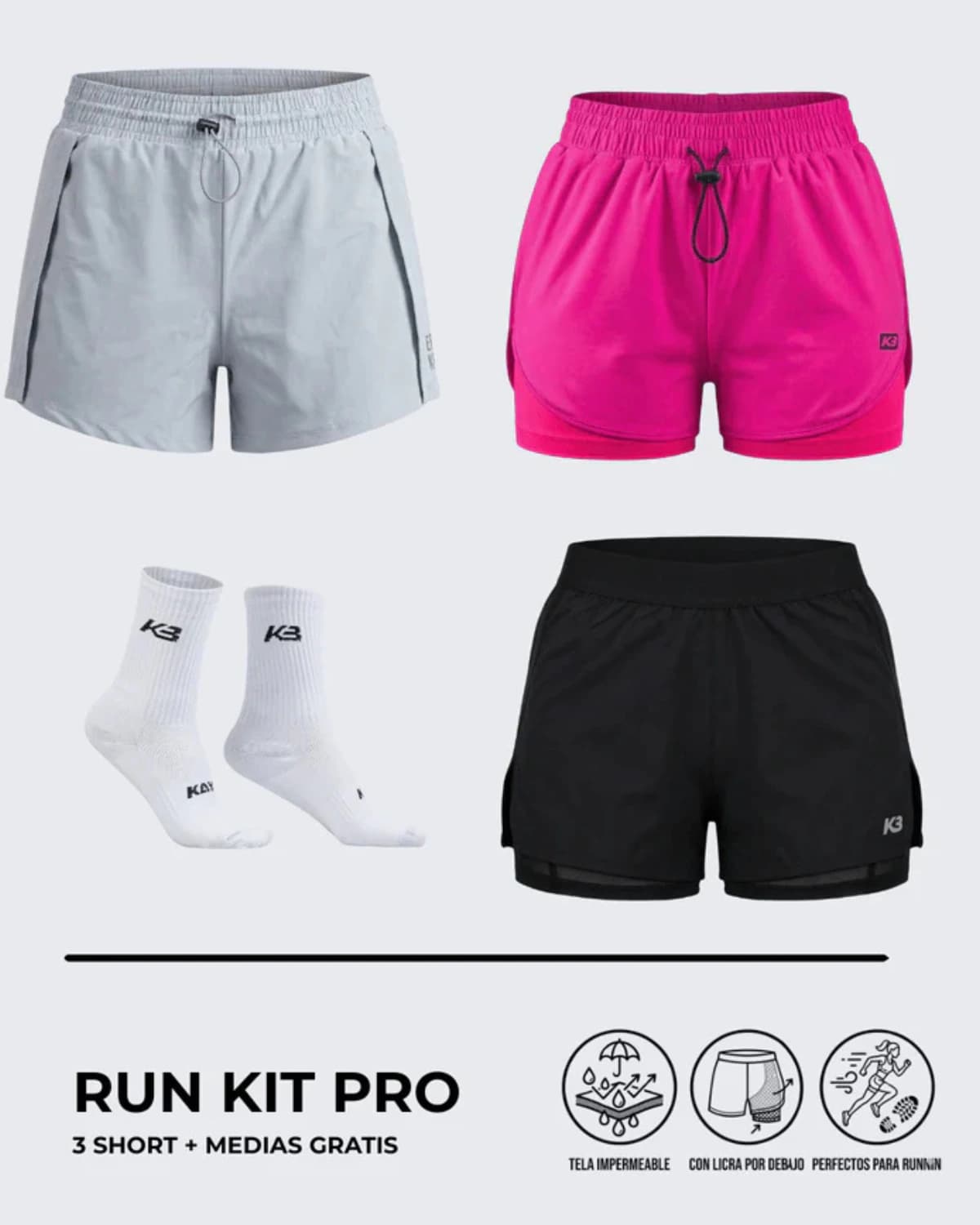 Pack X3 Short Running Mujer┃KAYBU REF.801076