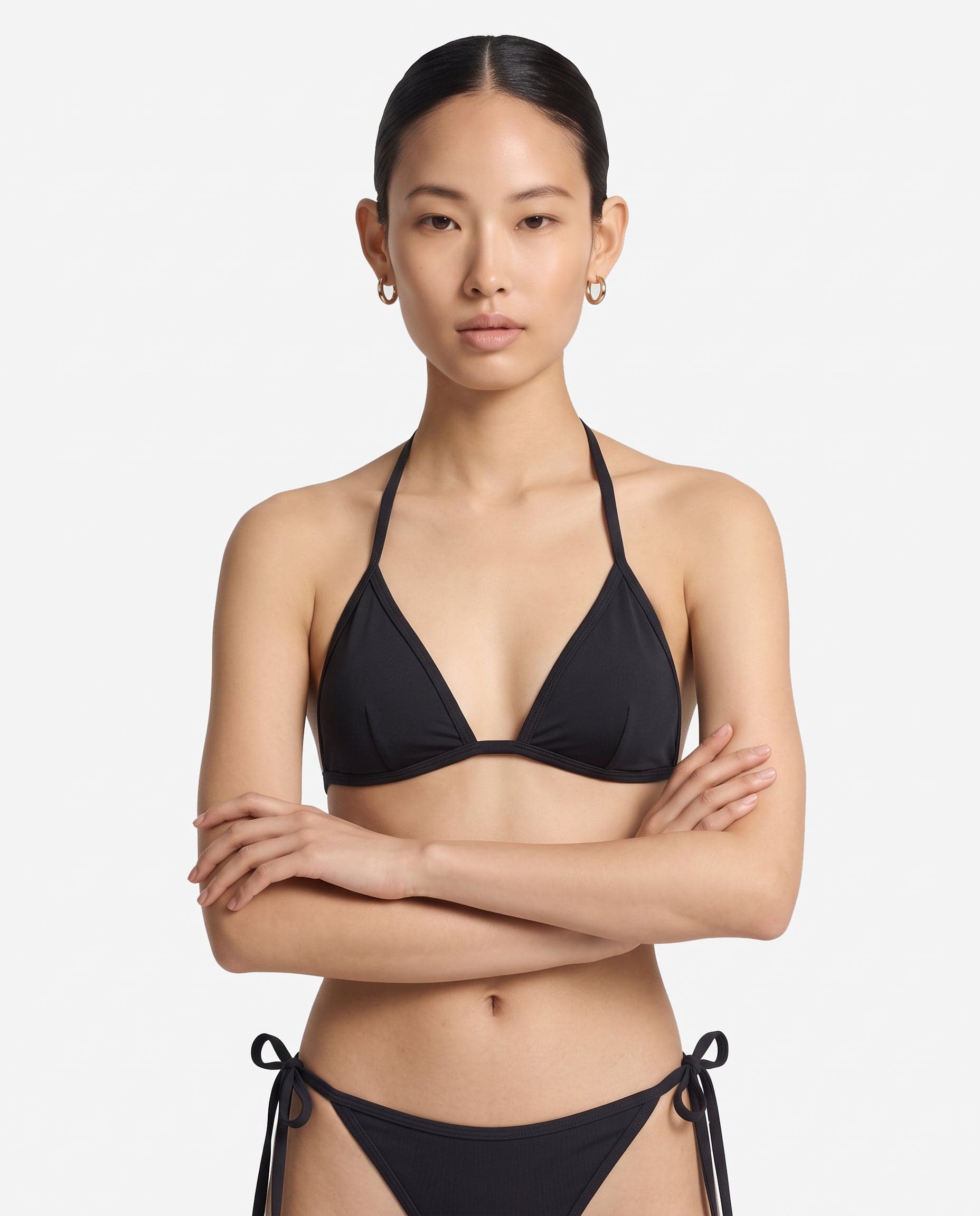 Bikini top con ribete y lazo / Negro - imagen 2