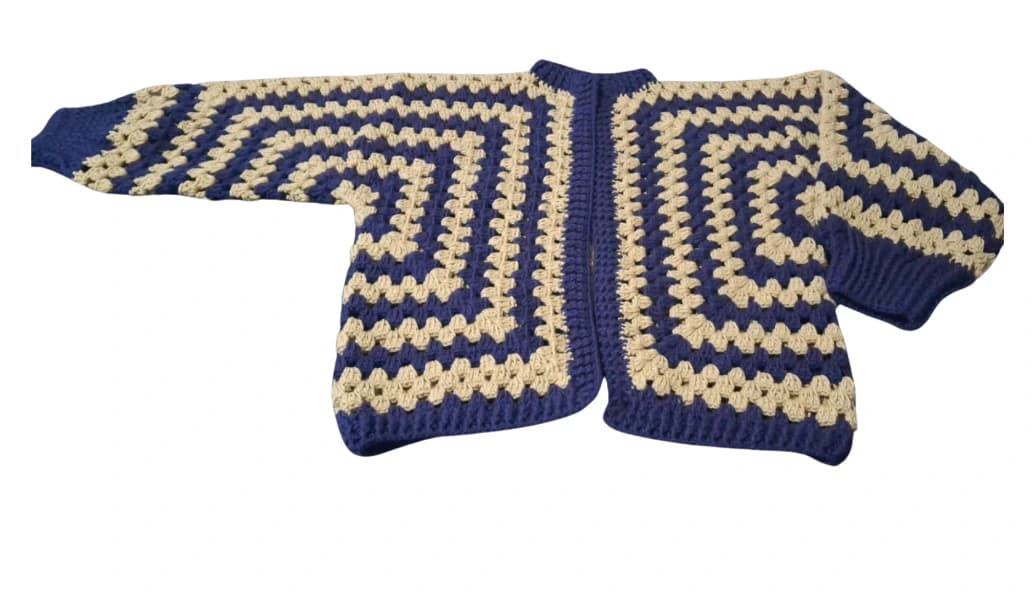 Hand Crochet Cardigan - ADULTS (blue/Kaki)