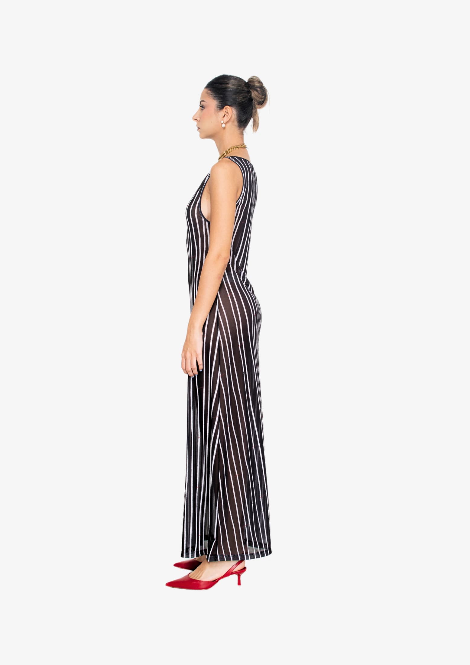 Black Stripes Mesh Tank Dress - imagen 4