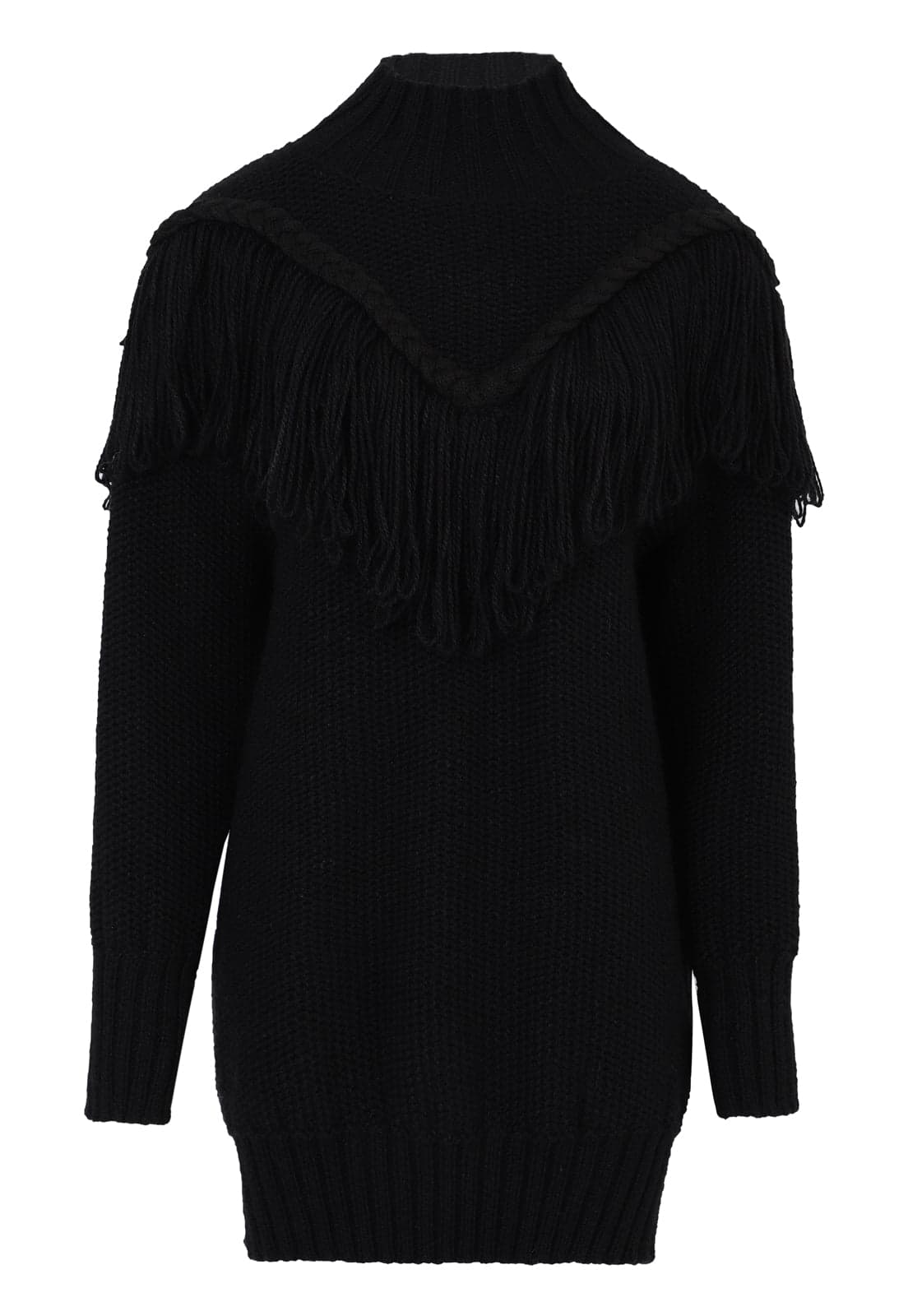 V NECK FRINGES BRAID SWEATER