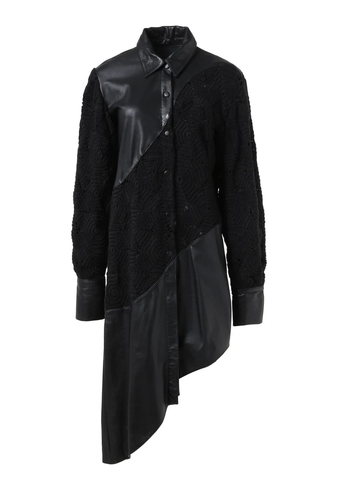 WAVY CROCHET LEATHER SHIRT DRESS