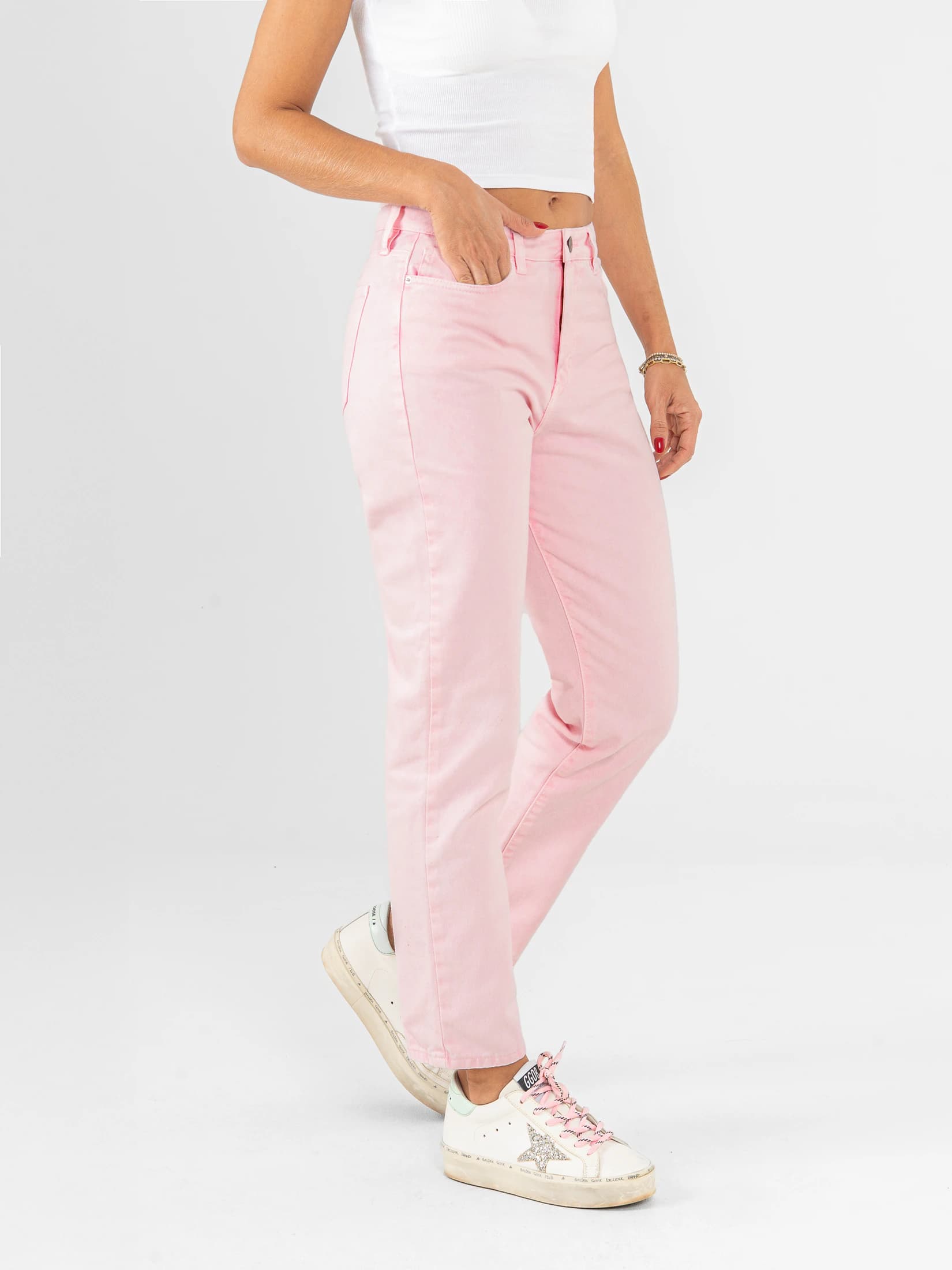 Ref: 0620591 Pantalón mom fit, tiro alto, stretch, tono rosa. - imagen 3