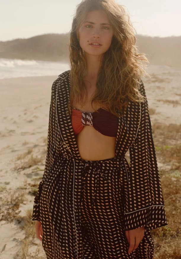 Western Satin Silk Kaftan / Black & Ivory Seeds - imagen 4