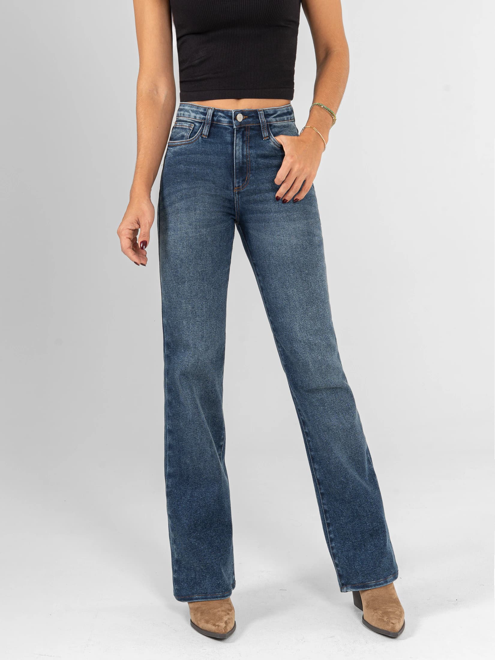 Ref: 066193 Jean straight leg, stretch, tiro alto, tono azul medio - imagen 1