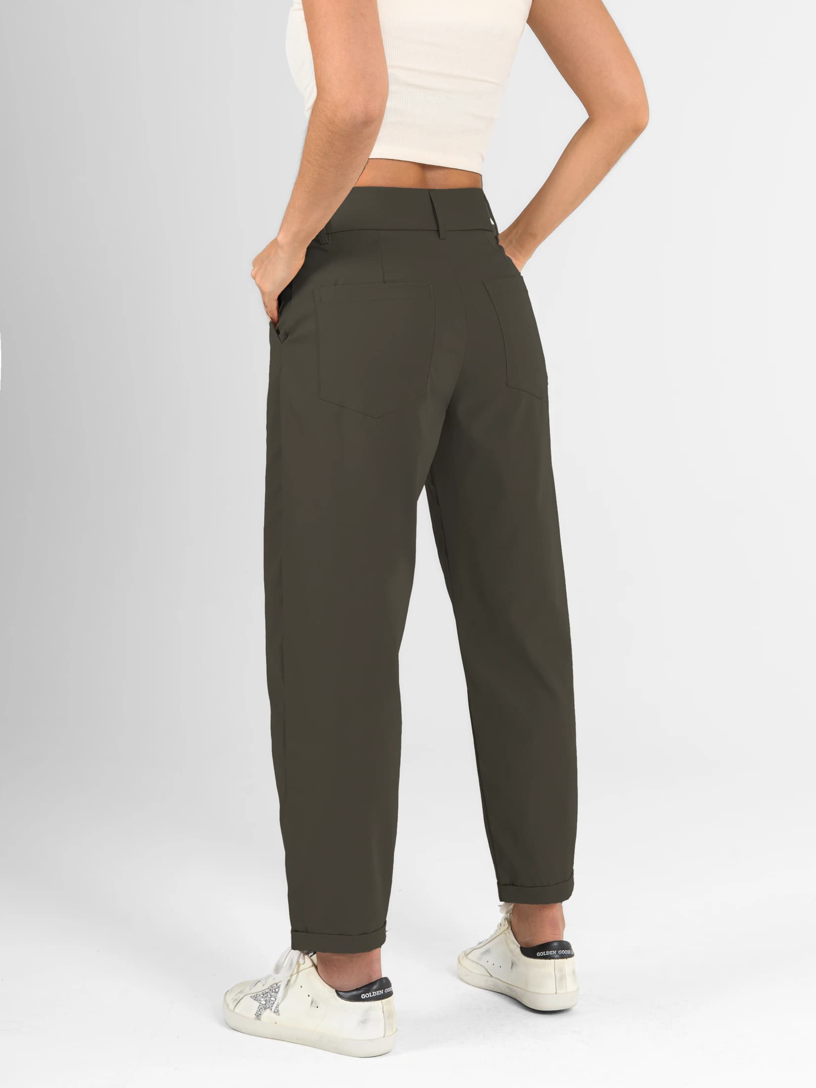Ref: 0620645 Pantalón slouchy, sin prenses, tono verde, tejido plano liviano, rigido, tiro alto - imagen 3