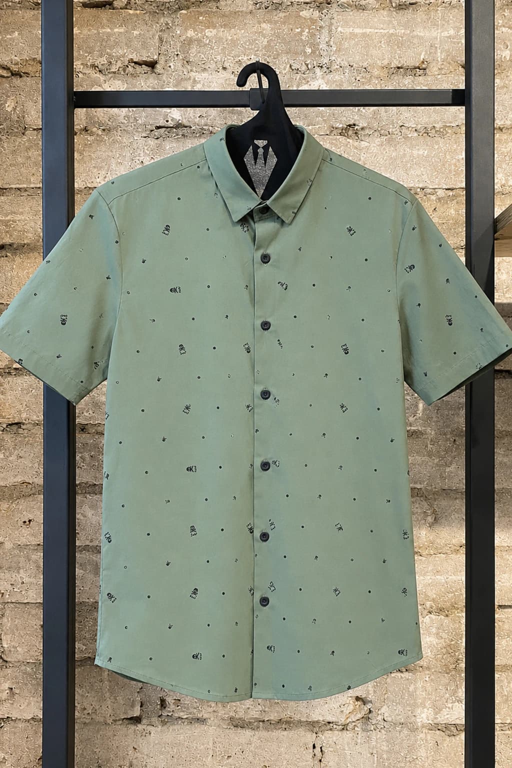 Camisa para Hombre Manga Corta Verde Mini Print Calaveras