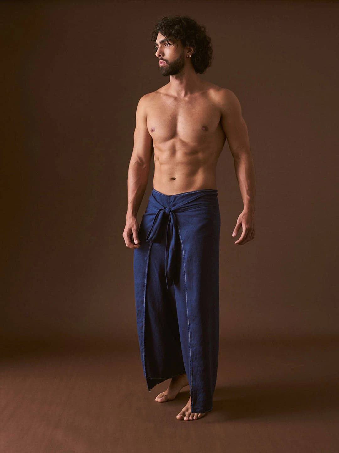 Pantalón envolvente en Algodón Azul Marino - imagen 4