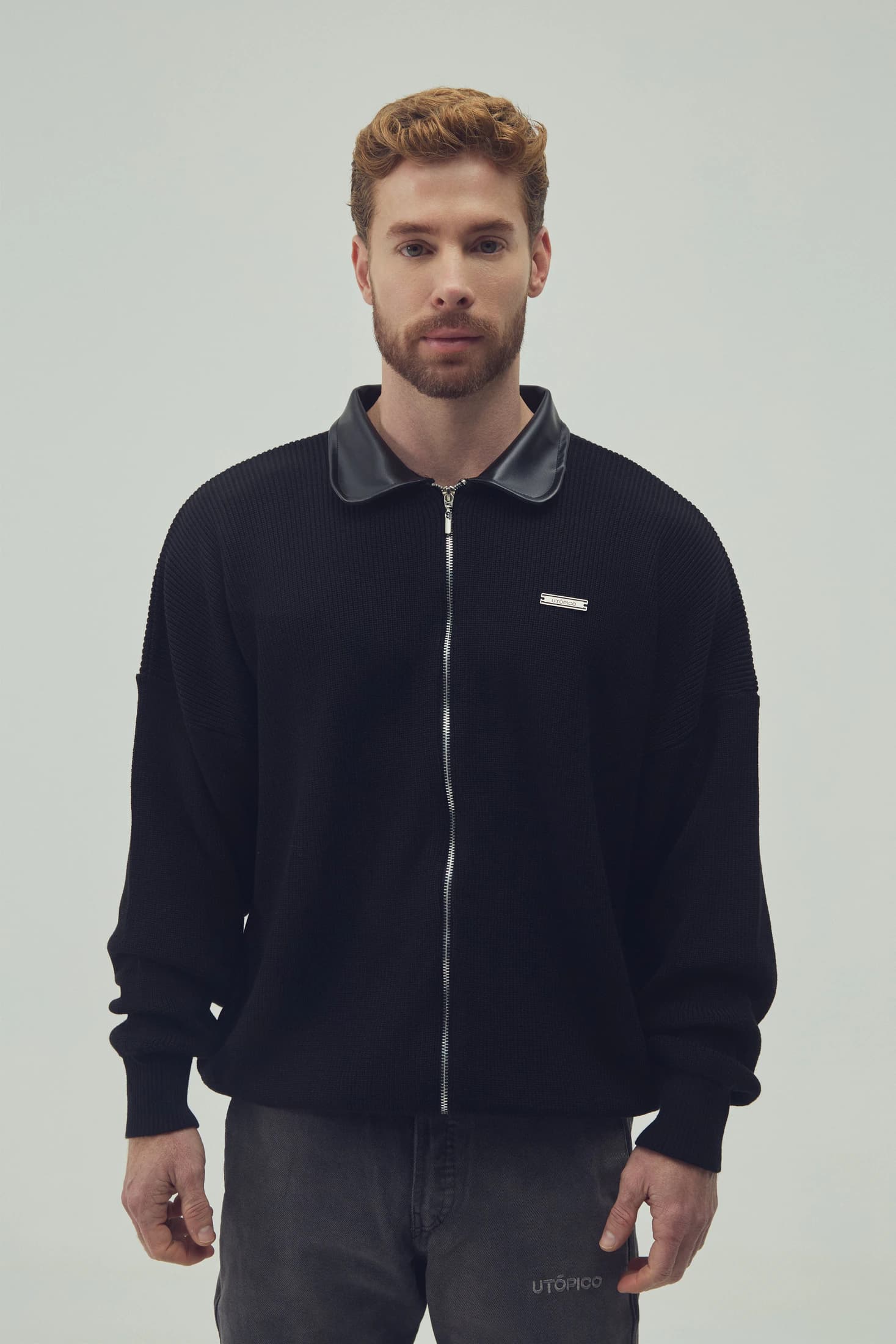 KNIT ZIP UP NEGRO - imagen 3