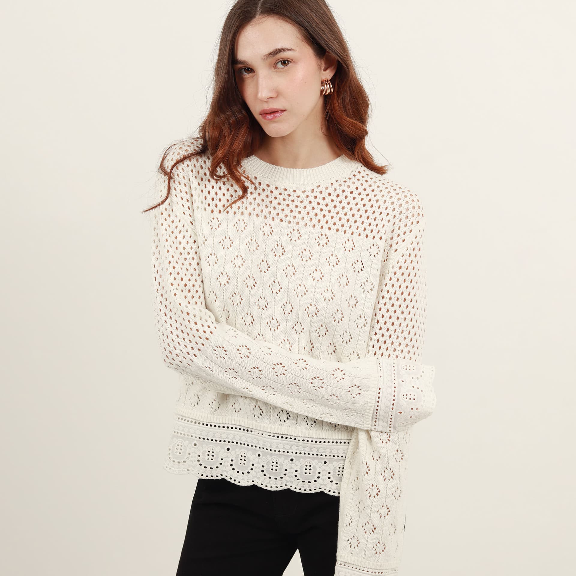 Sweater con ojalillo manga larga - imagen 1