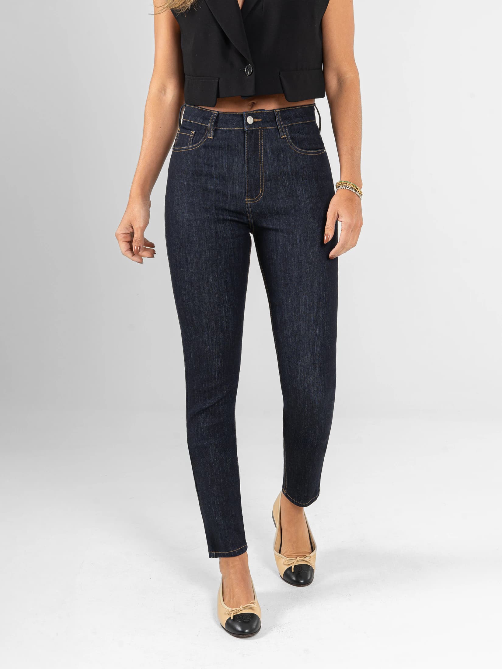 Ref: 066353 Jean Skinny stretch, tiro alto, tono azul oscuro