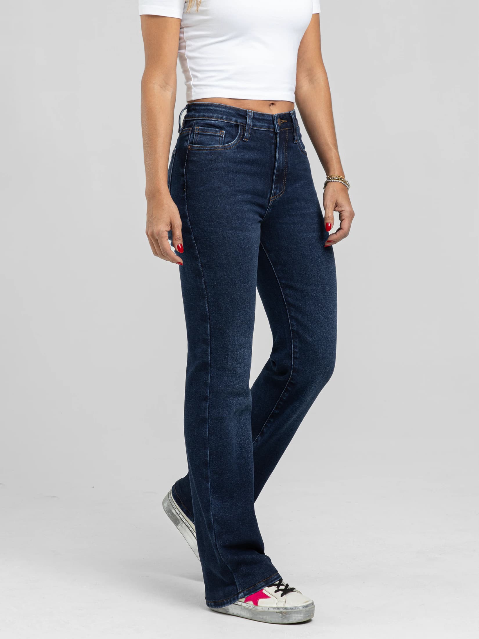 Ref: 066398 Jean straight leg, stretch, tiro alto, tono azul oscuro - imagen 3