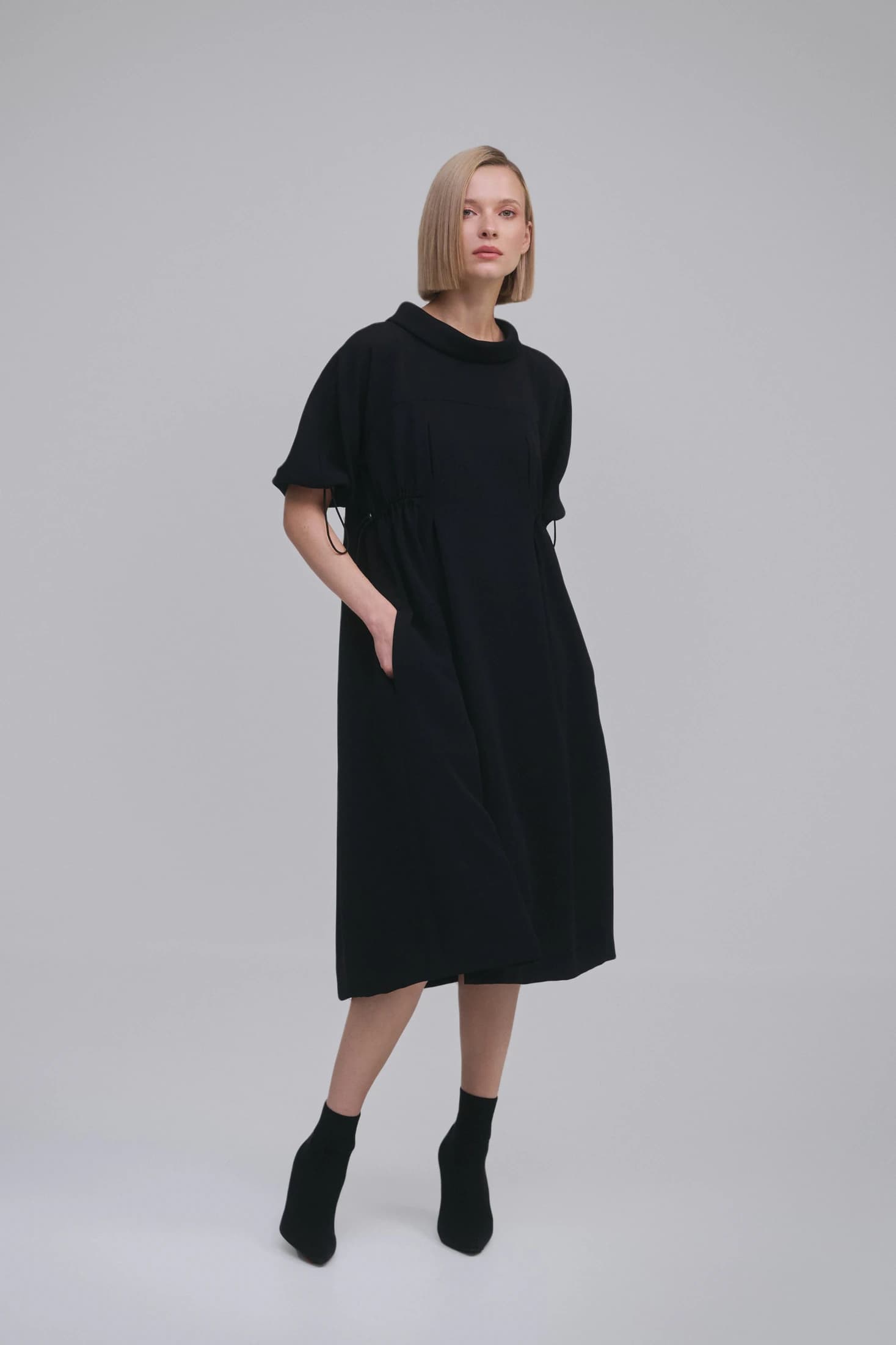 Loose Cowl-Neck Kimono-Sleeve Midi Dress